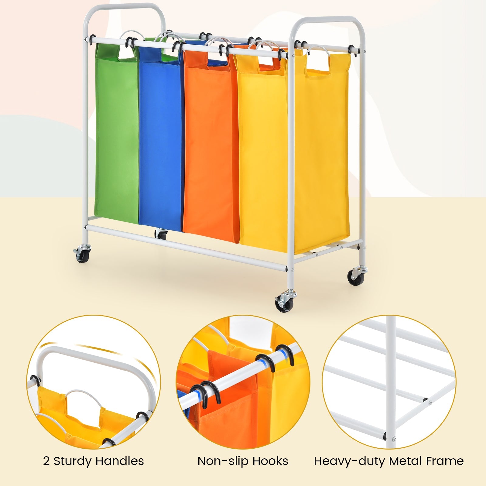 136L Large Capacity 4-Section Laundry Sorter