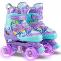 4 Sizes Adjustable Kids Roller Skates with Light-up Wheels and Safety Protection M Size-Purple