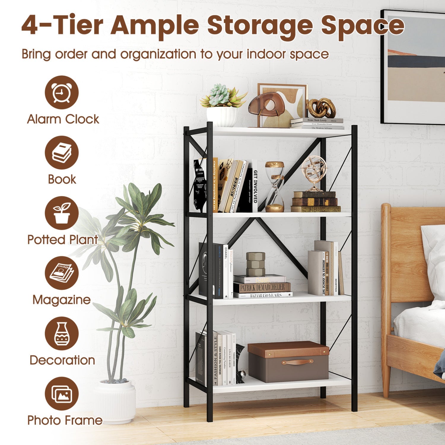 4-Tier Bookshelf with Heavy-Duty Metal Frame