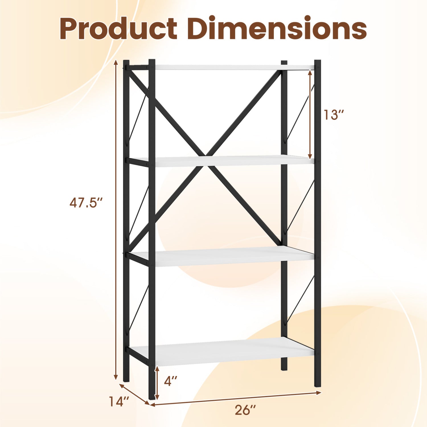 4-Tier Bookshelf with Heavy-Duty Metal Frame