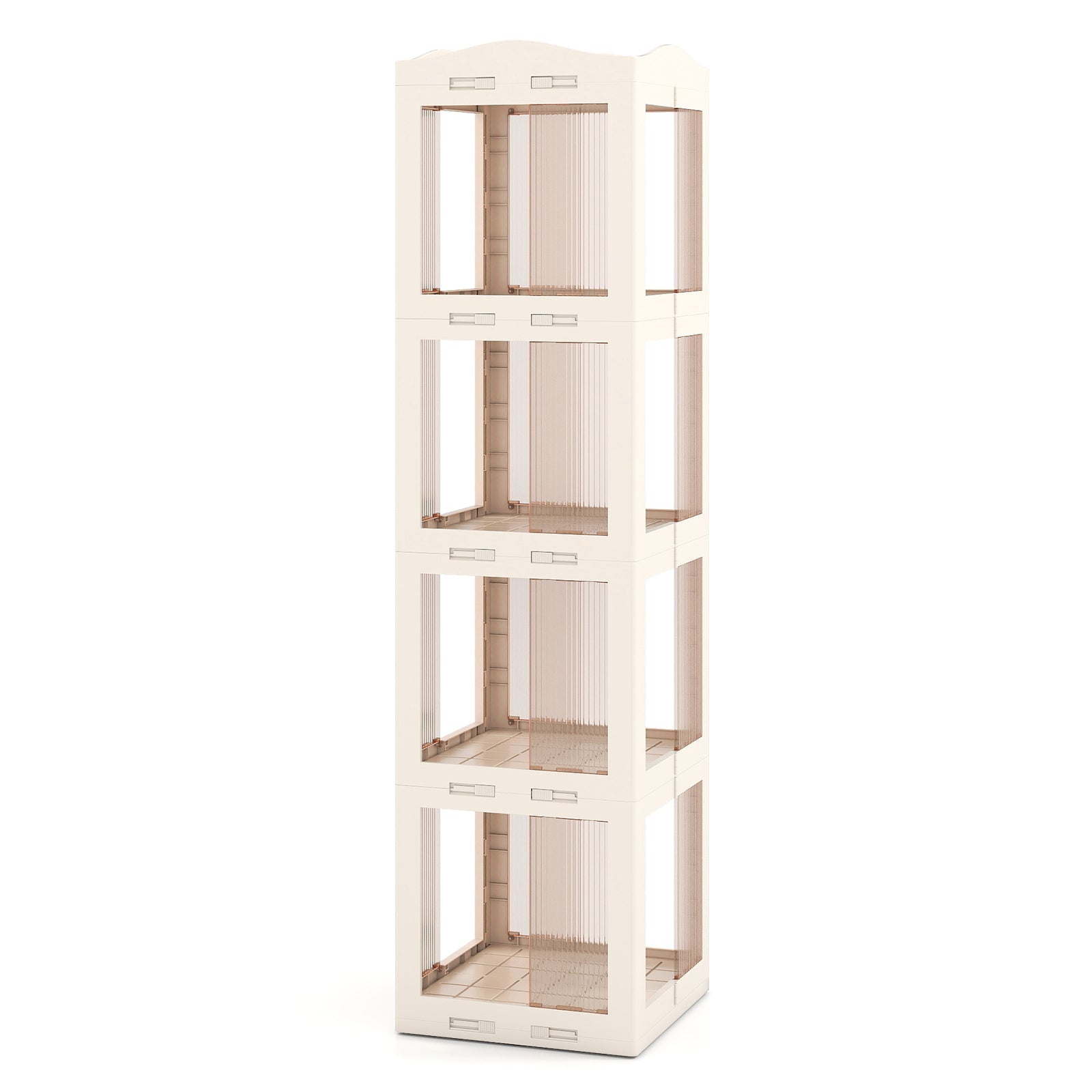 4-Tier Foldable Rotating Bookshelf with Swivel Base and Translucent Panels-White