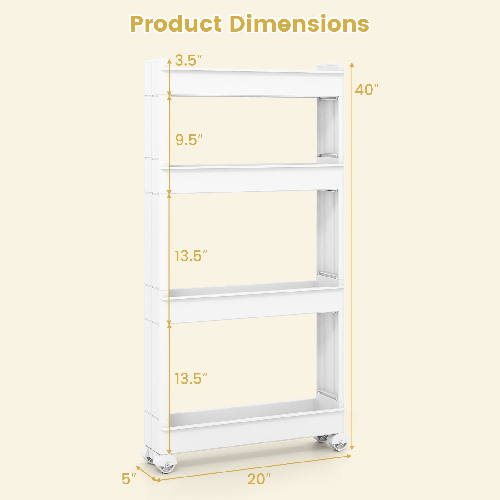 4-Tier Multifunctional Slim Storage Trolley with Detachable Trays-White