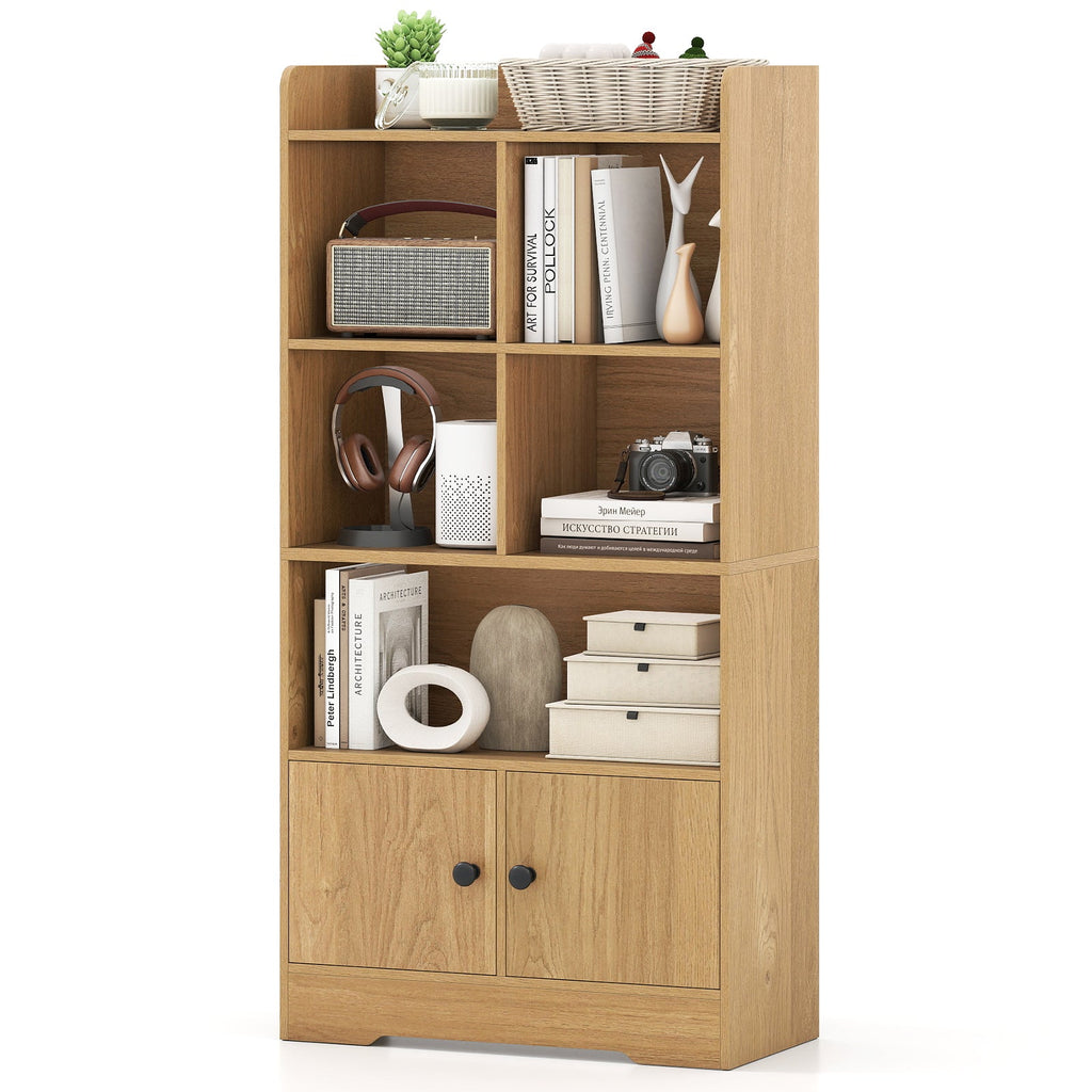 4 Tiers Bookshelf with 4 Cubes Display Shelf and 2 Doors