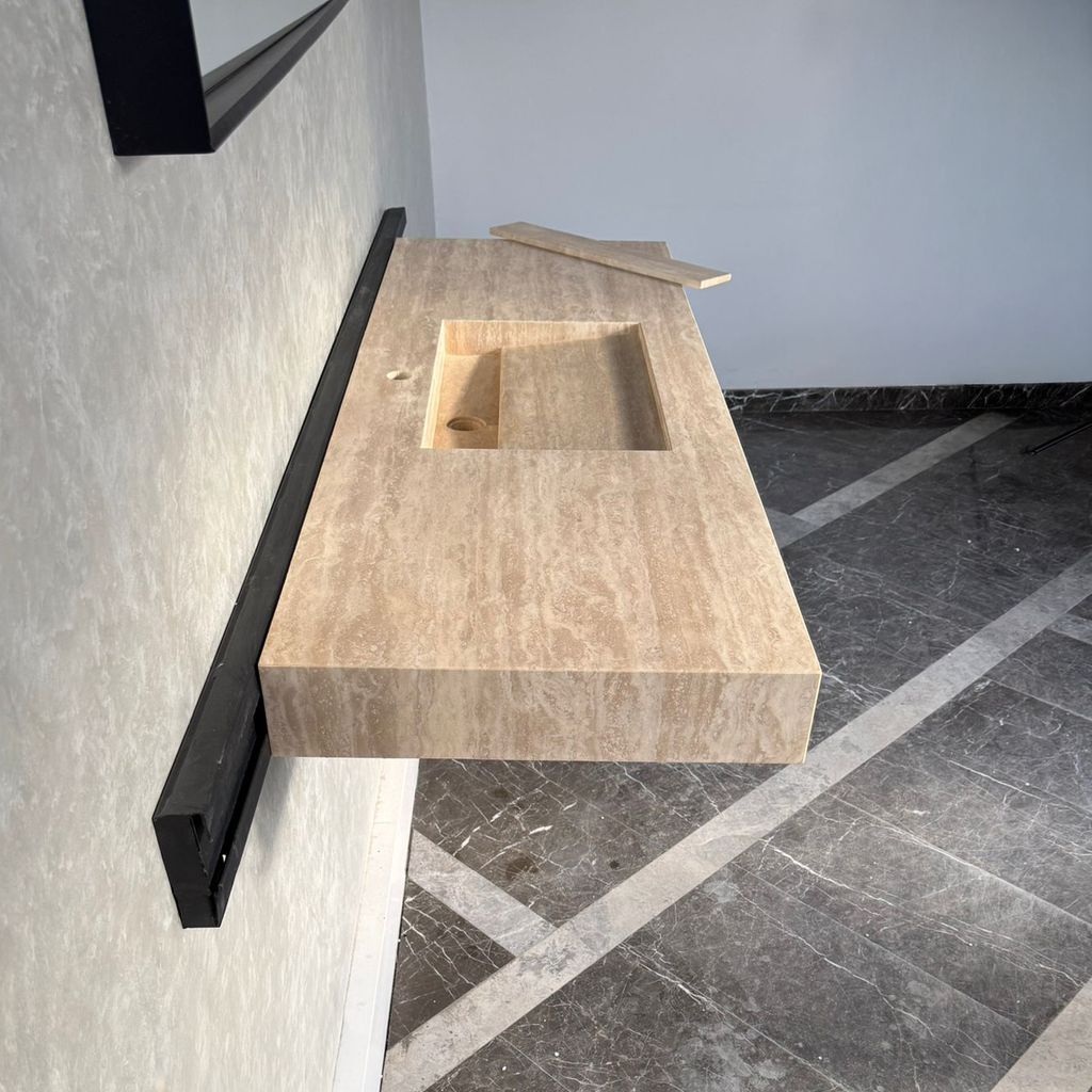 Vein Cut Travertine Natural Stone Bathroom Sink - Handmade Modern