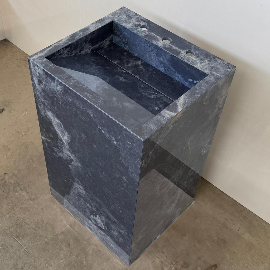 Ocean Blue Handcrafted Porcelain Pedestal Sink Marble Look Freestanding Bathroom