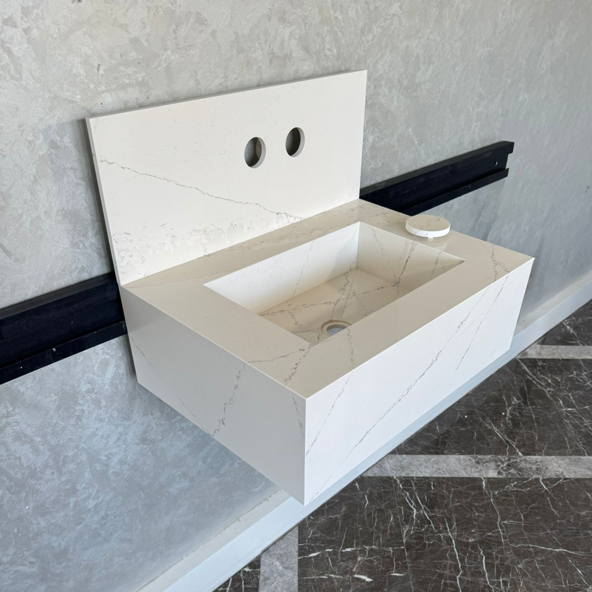 Engineered Quartz Bathroom Vessel Sink Handmade Modern Design Integrated Countertop