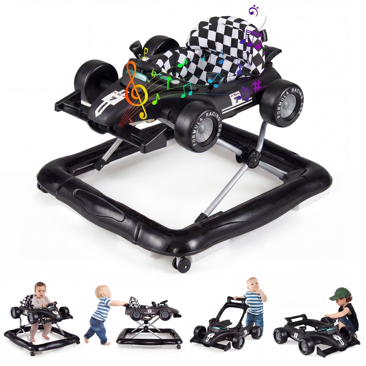4-in-1 Baby Push Walker Activity Center Height Adjustable with Music Box
