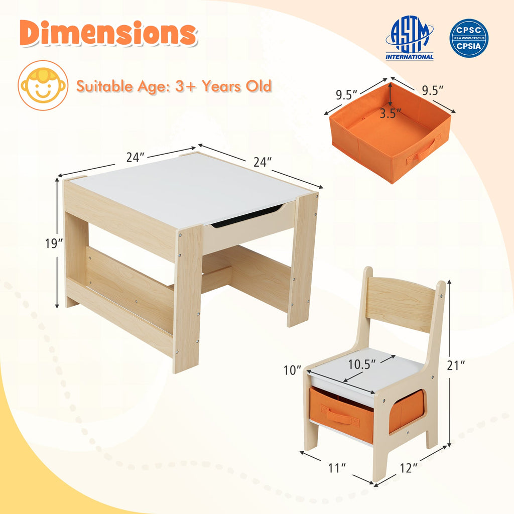 4 in 1 Kids Table and Chair Set with Reversible Graffiti and Building Blocks Tabletop