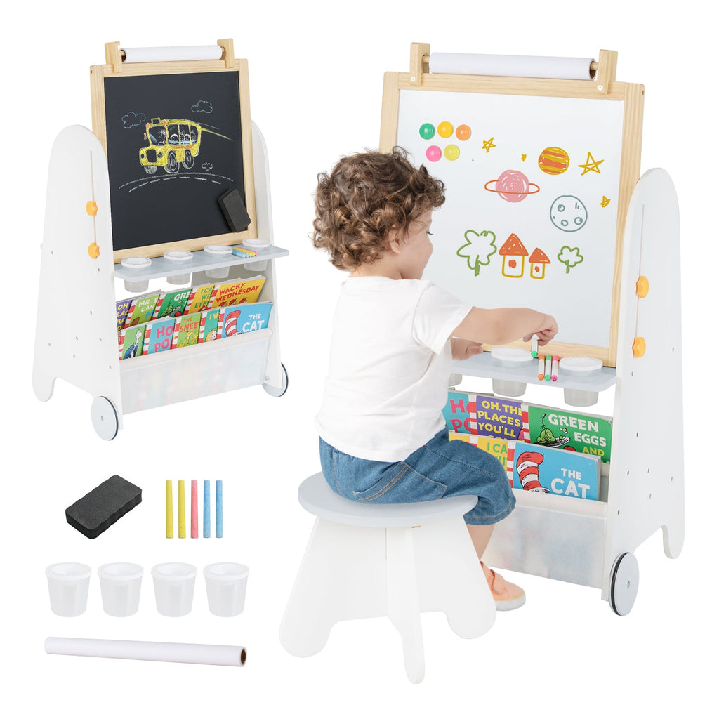 4-in-1 Toddler Activity Table Set with Magnetic Whiteboard and Chalk Board