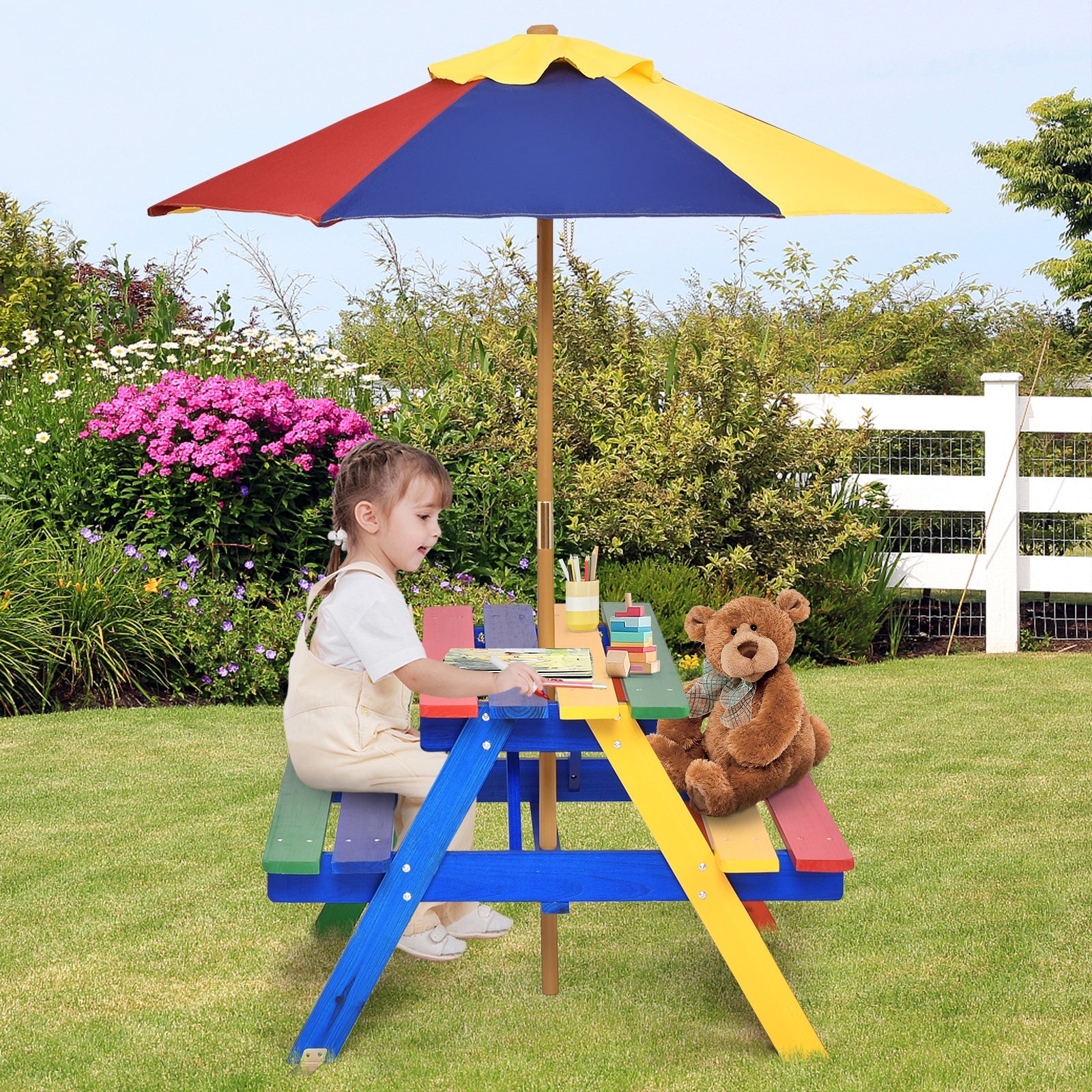 4 Seat Kids Picnic Table with Umbrella
