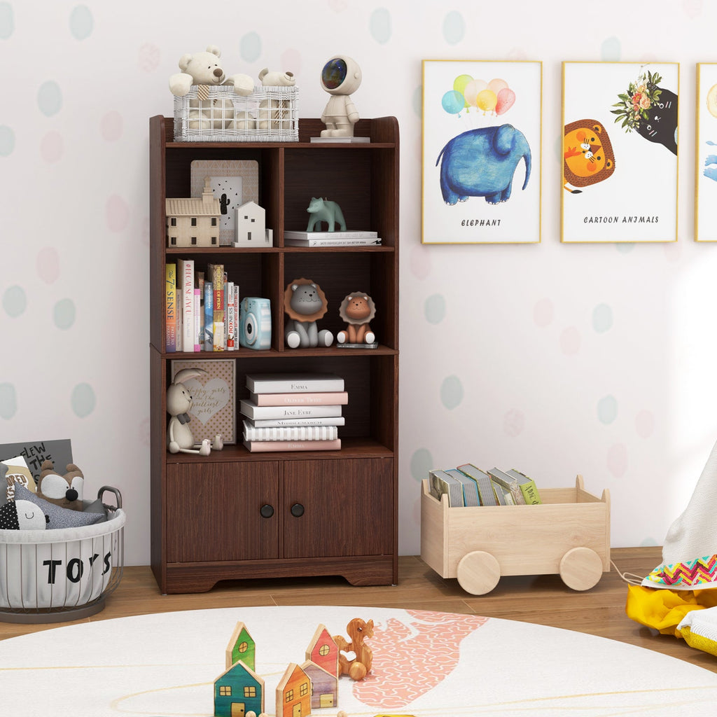 4 Tiers Bookshelf with 4 Cubes Display Shelf and 2 Doors