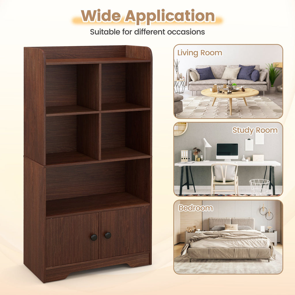 4 Tiers Bookshelf with 4 Cubes Display Shelf and 2 Doors
