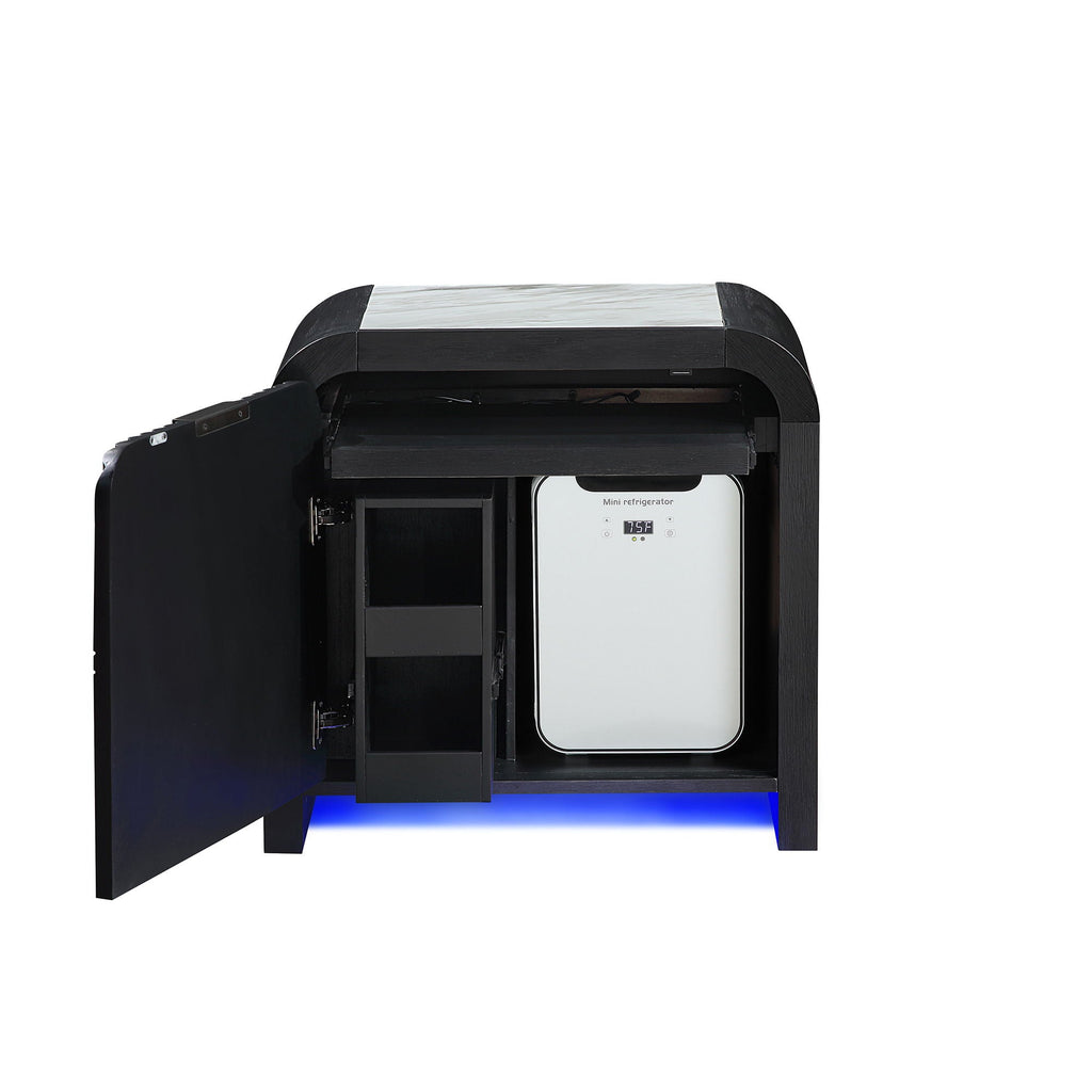 Beverly - Nightstand With Cooler And Speaker, LED Light, Rounded Sides - Black White