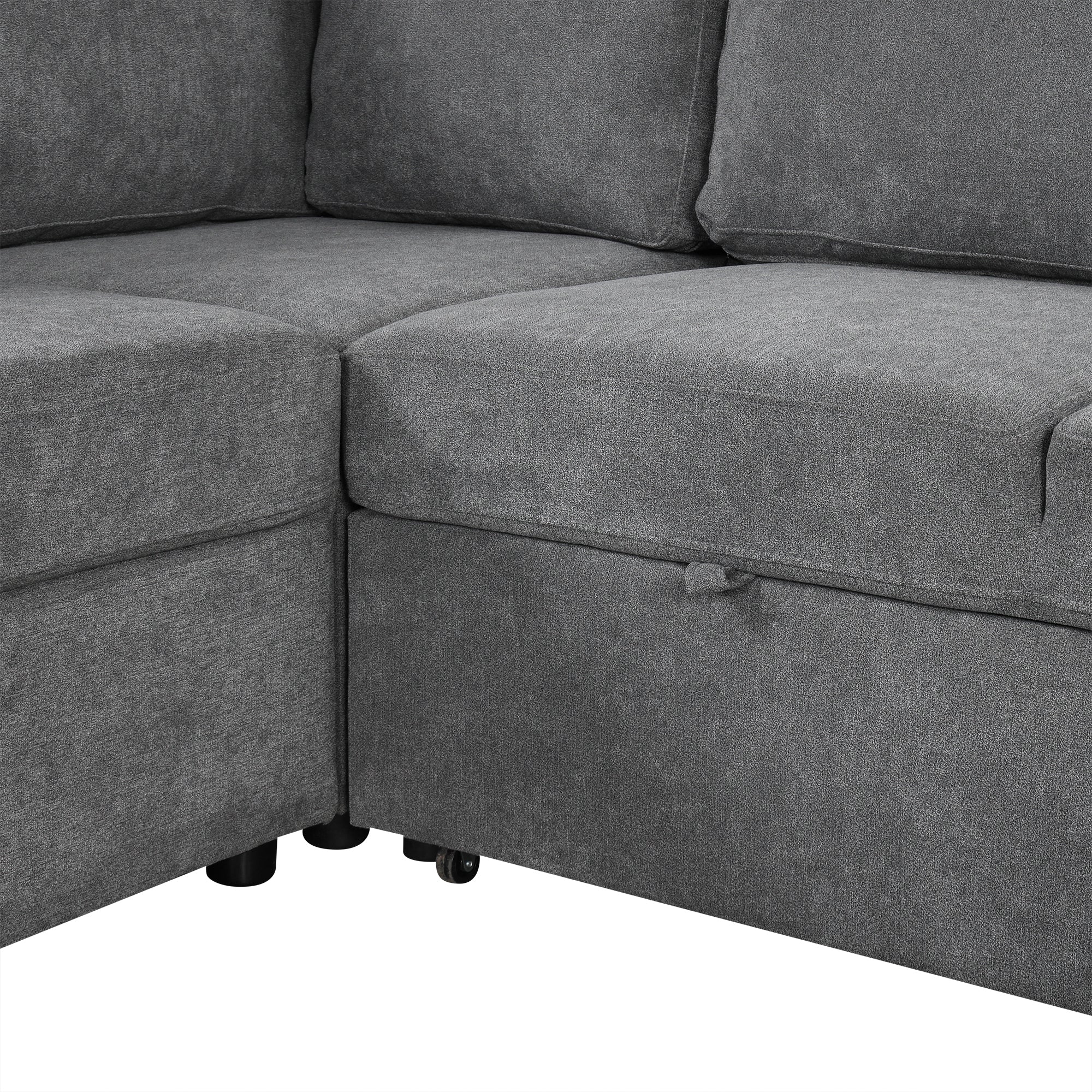 Sectional Sofa U-Shape Chenille Gray 5 Seat USB Ports Pull-Out 109 In