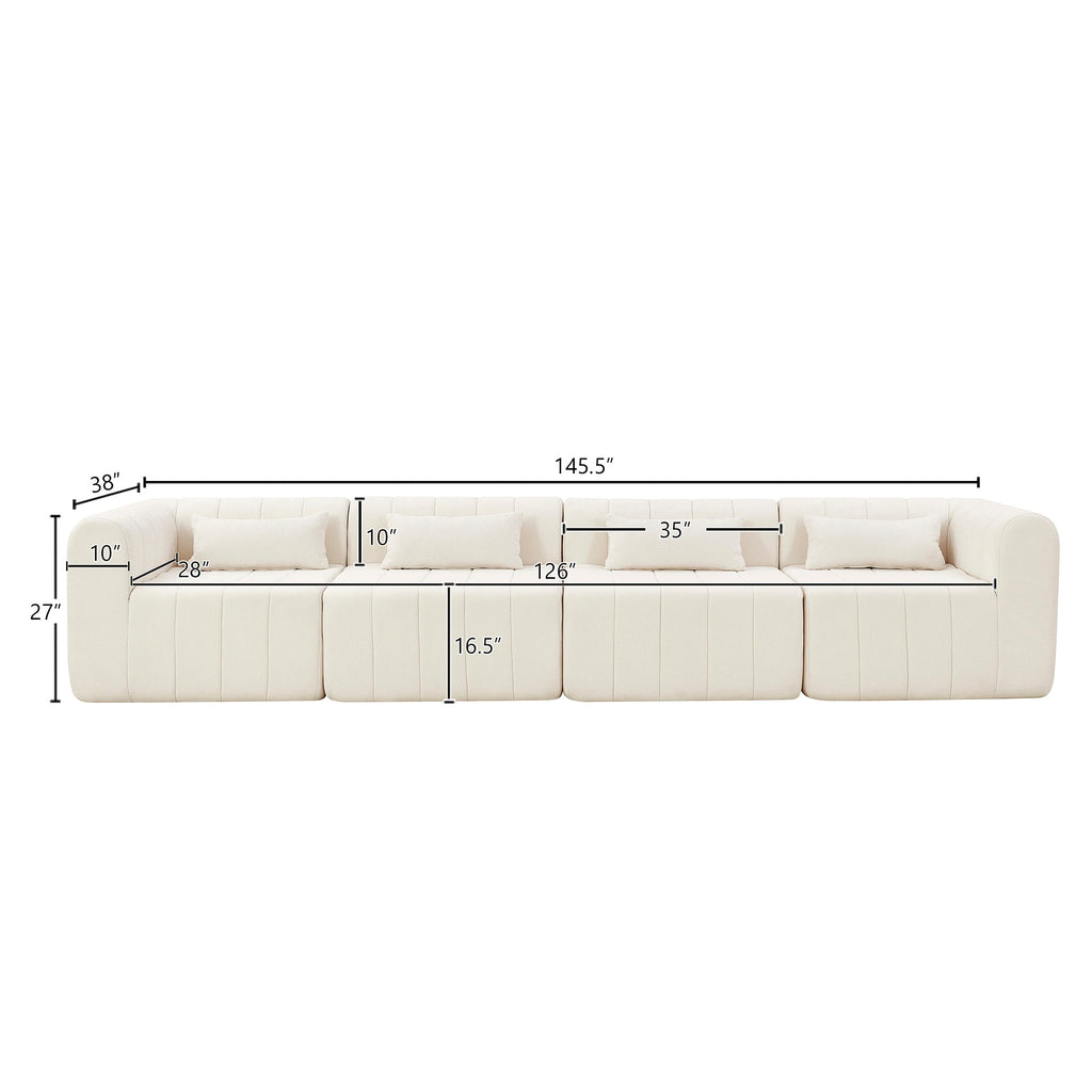 Sectional Sofa Modular Polyester Beige 4 Seat 145 In No Assembly