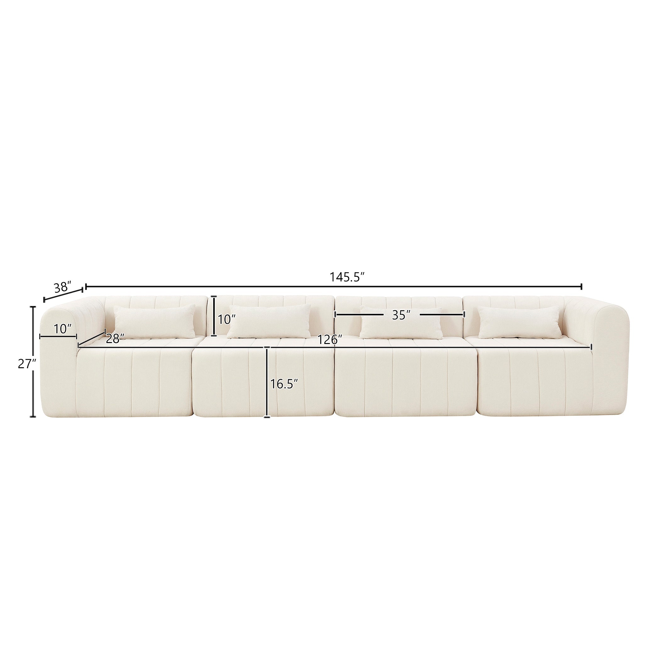 Sectional Sofa Modular Polyester Beige 4 Seat 145 In No Assembly