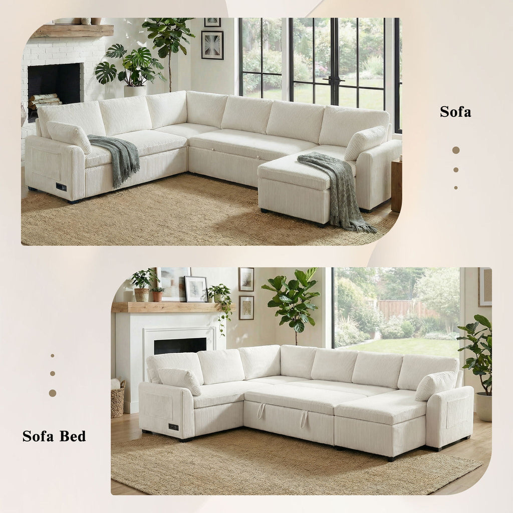 Convertible U-Shaped Sectional Sofa Bed With Reversible Chaise