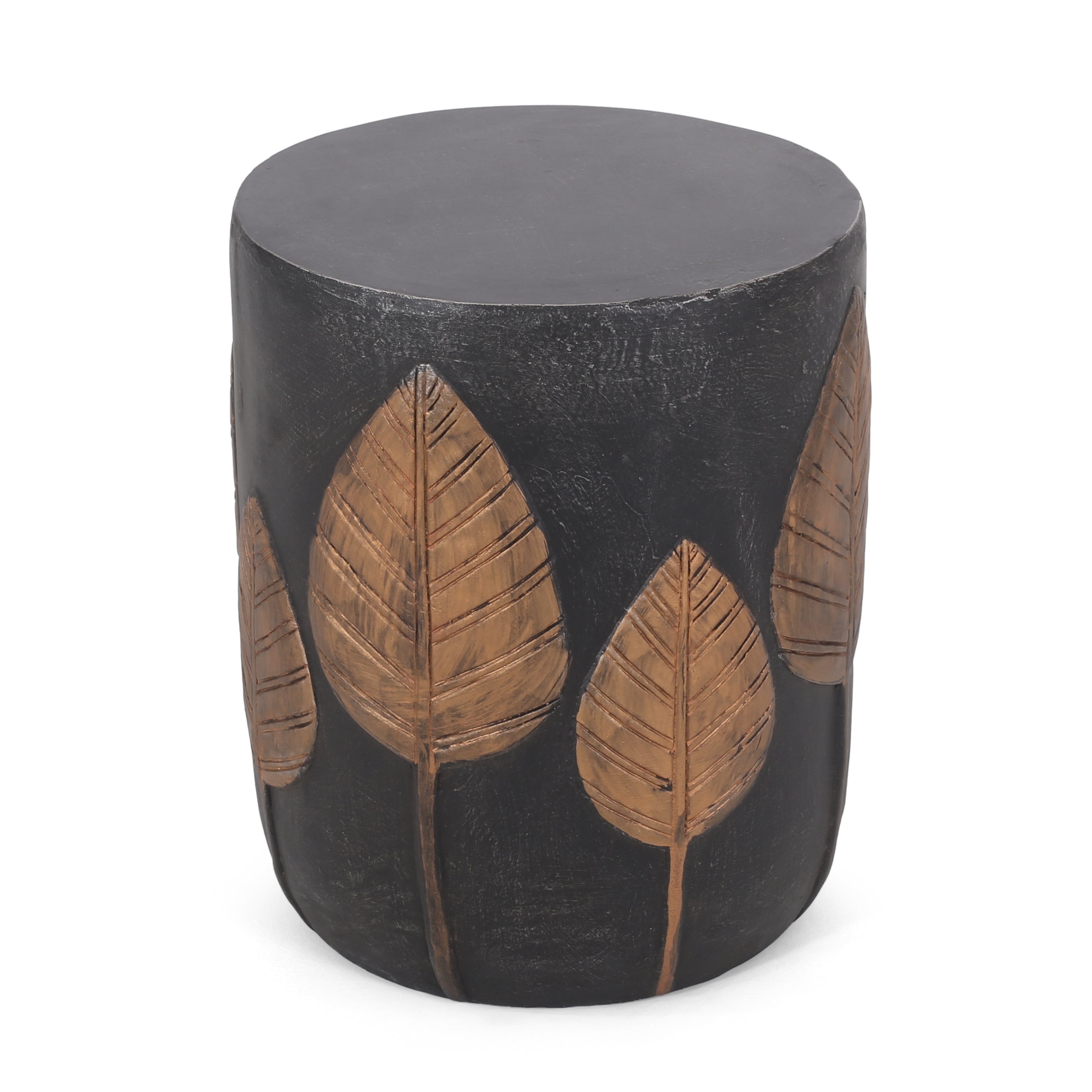 Outdoor Side Table Round MGO Concrete Copper Leaf Pattern 15.25x18.5in
