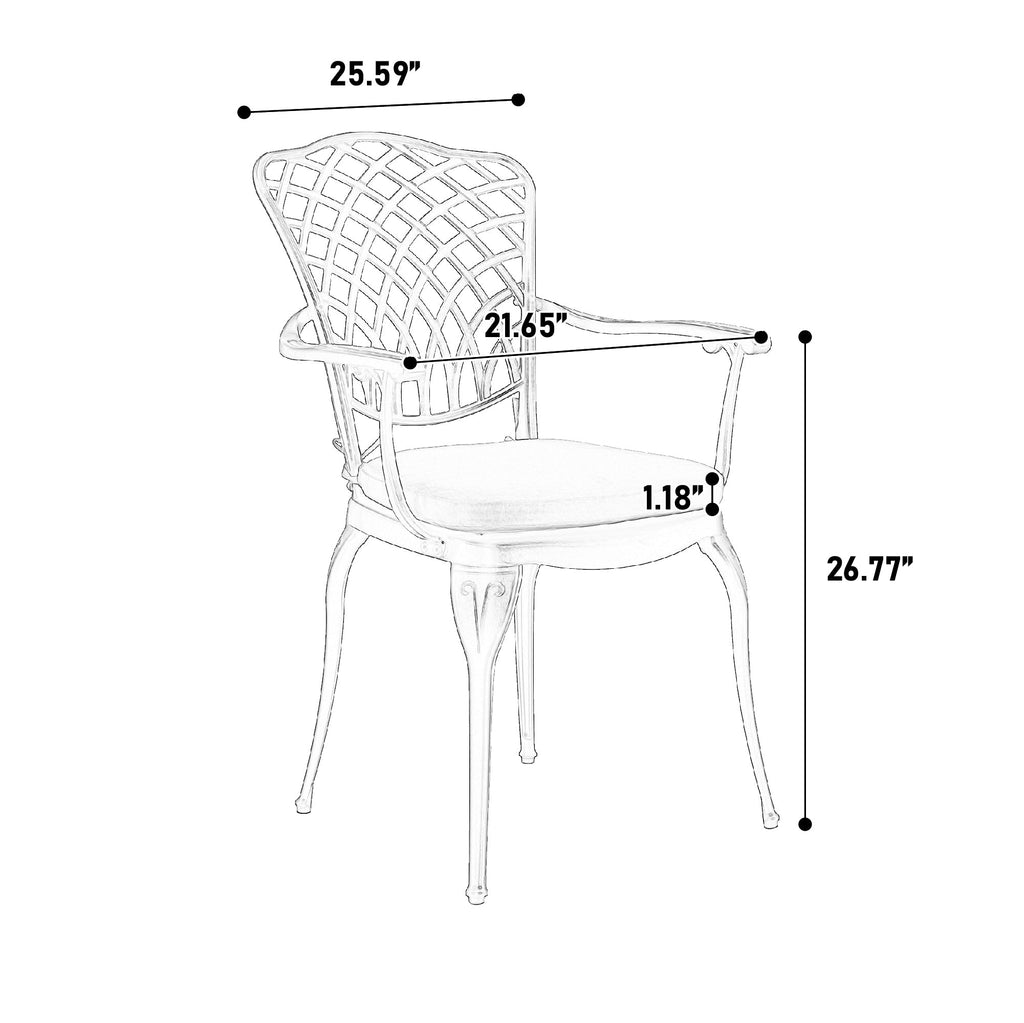 Outdoor Bistro Set Cast Aluminum White 3 Piece Umbrella Hole Cushions