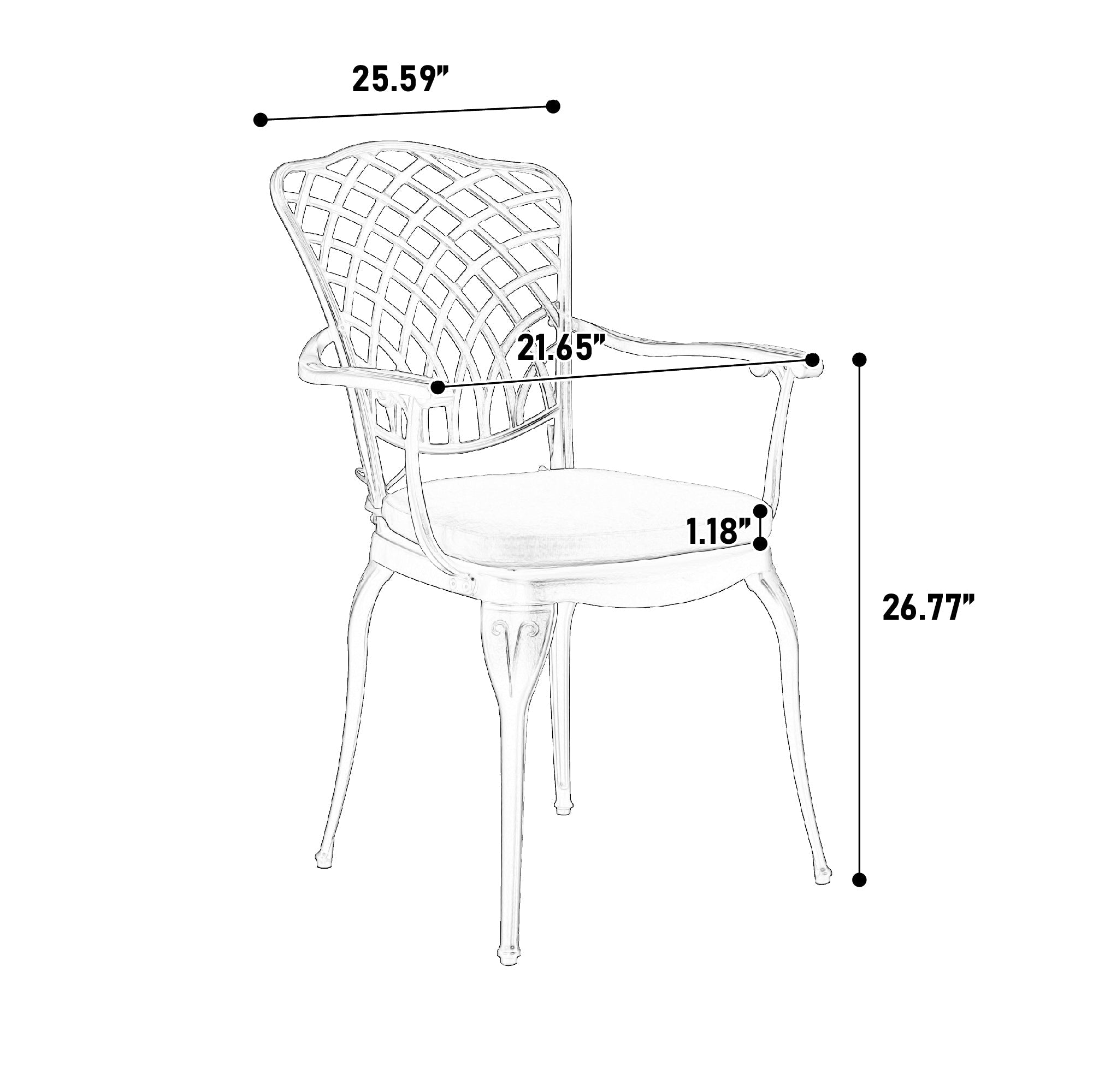 Outdoor Bistro Set Cast Aluminum White 3 Piece Umbrella Hole Cushions
