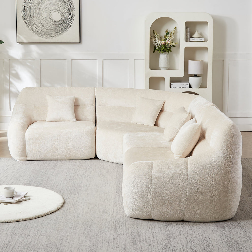 Sectional Sofa Curved Modular Chenille Beige 4 Seat 900 LB No Assembly