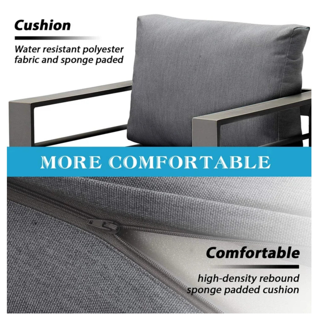 Outdoor Conversation Set 5 Seat Aluminum Gray Blue Cushion