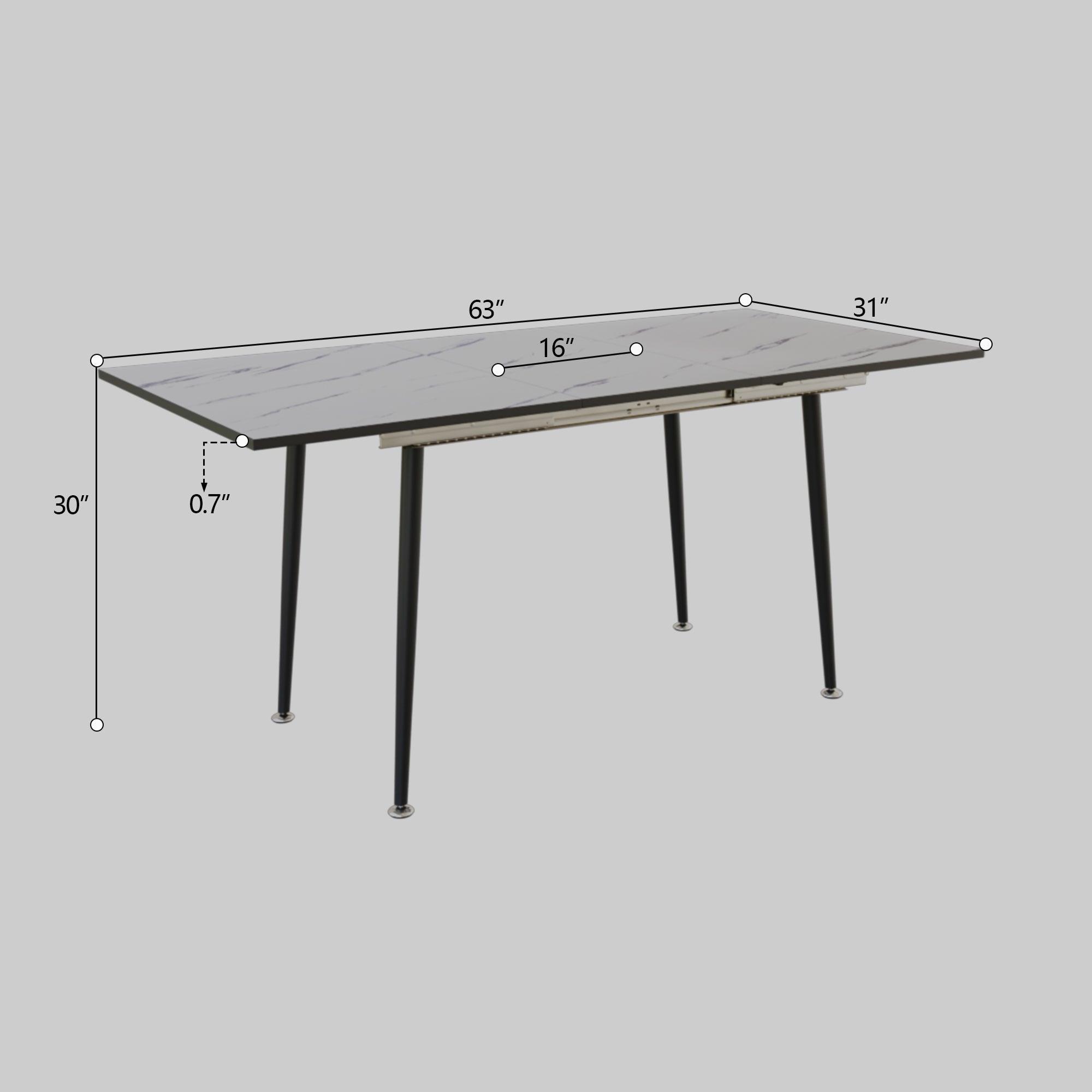 47'-63' expandable dining table set for 2-6 people, equipped with PU fabric