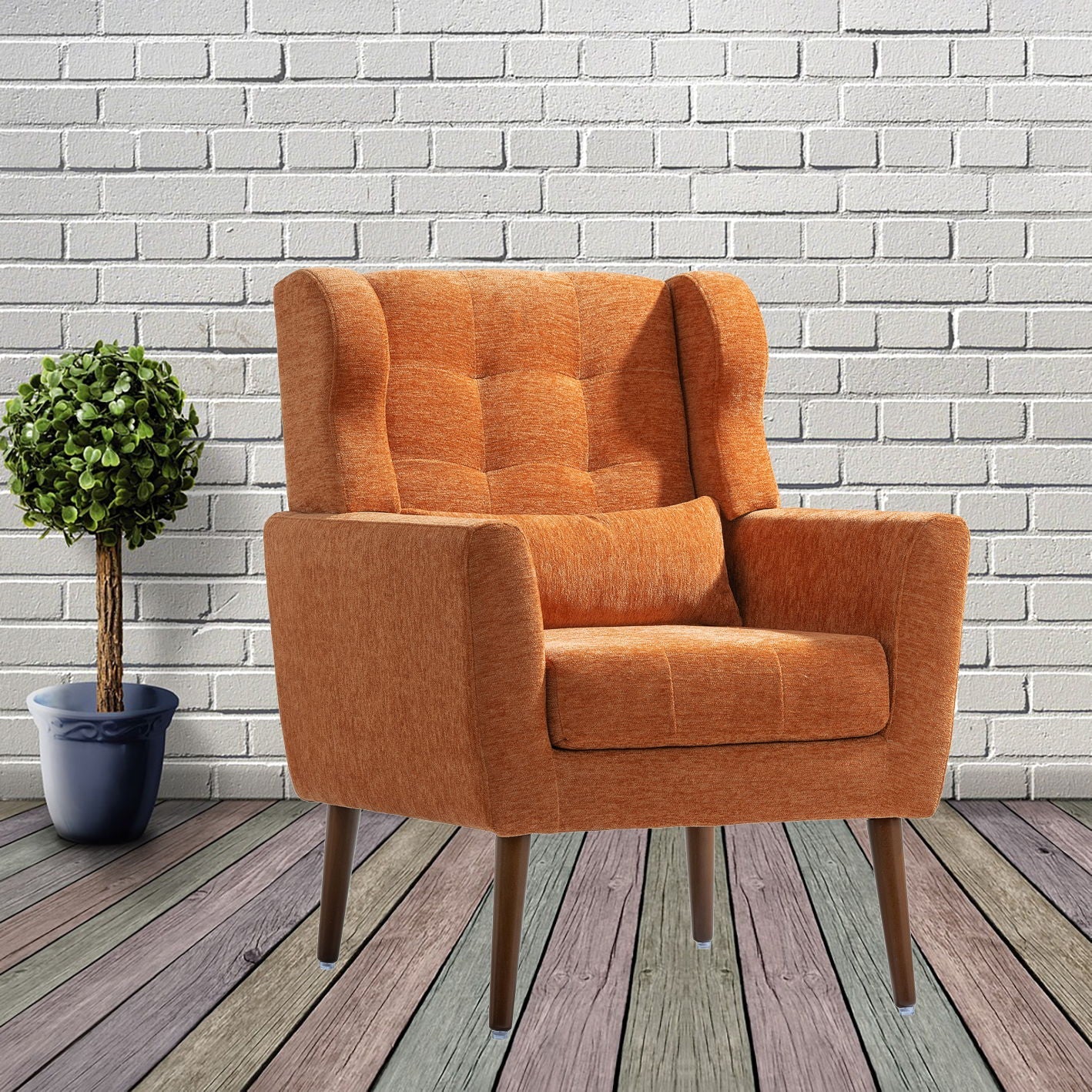 Modern Accent Chair, Arm Chairs For Living Room, Upholstered Mordern Armchair, Comfy Soft Padded Lounge Chair In Small Space, Bedroom, With Pillow, Solid Wood Leg