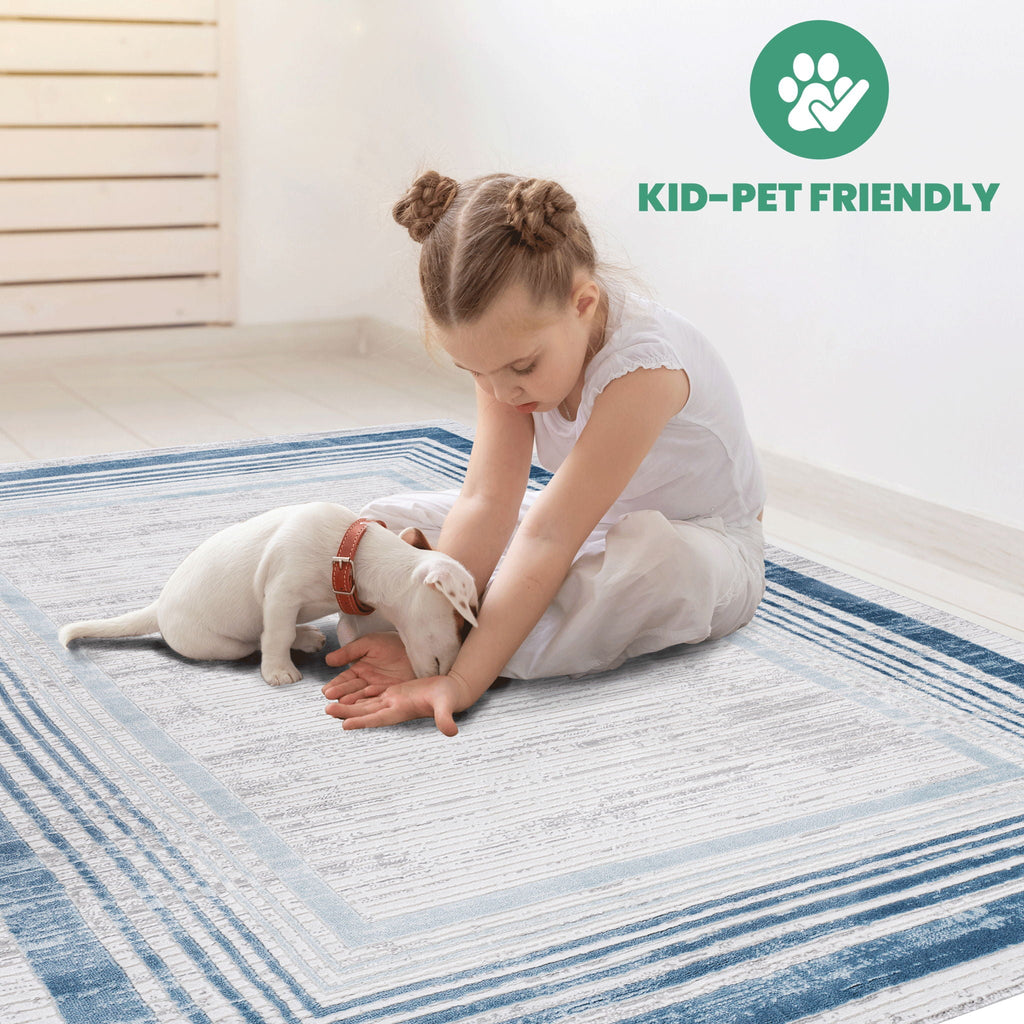 Marfi - 8' X 10' Bordered Area Rug - Blue / Ivory