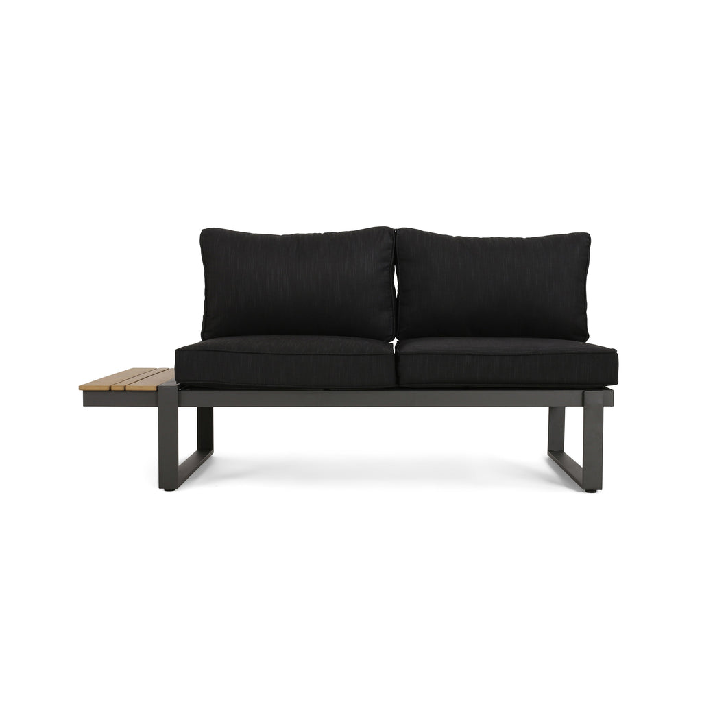 Outdoor Sectional Set Aluminum Acacia Wood Dark Gray 5 Piece Seats 5