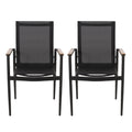 Dining Chair Outdoor Aluminum Mesh Black Natural Faux Wood Accent 22x25x36 In