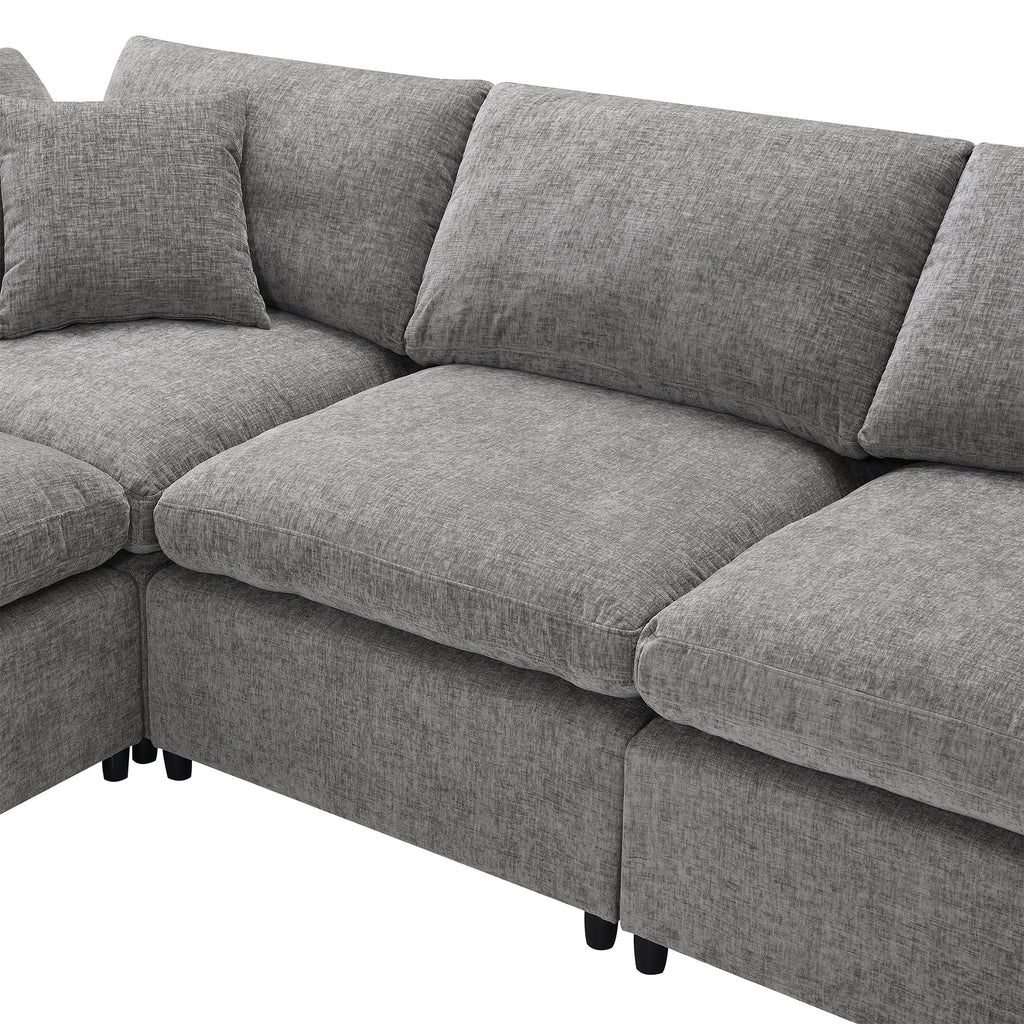 6-Seat U-Shape Modular Sofa with Ottoman, 130
