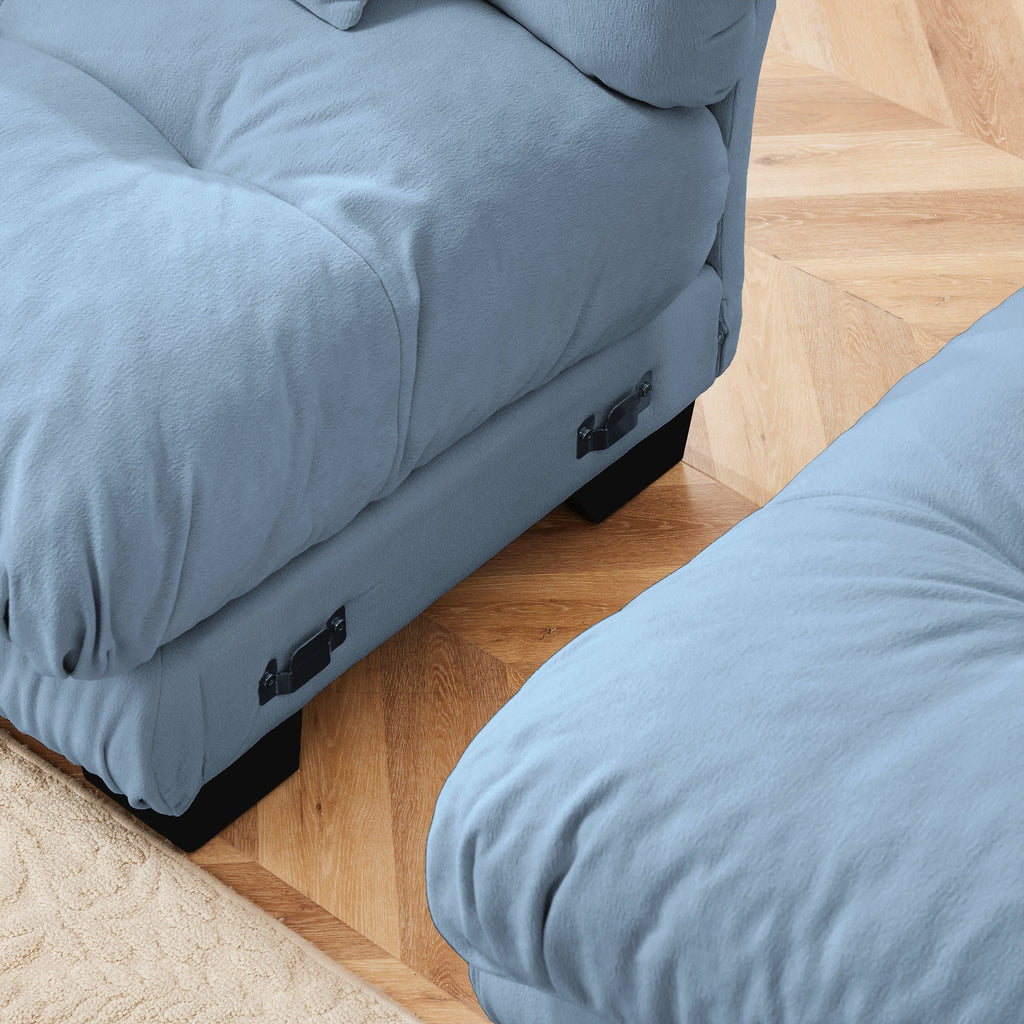 Sectional Sofa Cloud Chenille Blue 2 Seat Convertible Ottoman