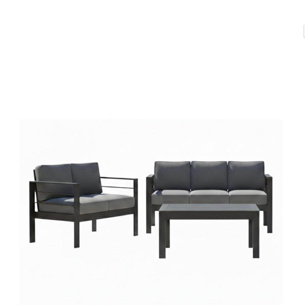Outdoor Conversation Set 5 Seat Aluminum Gray Blue Cushion