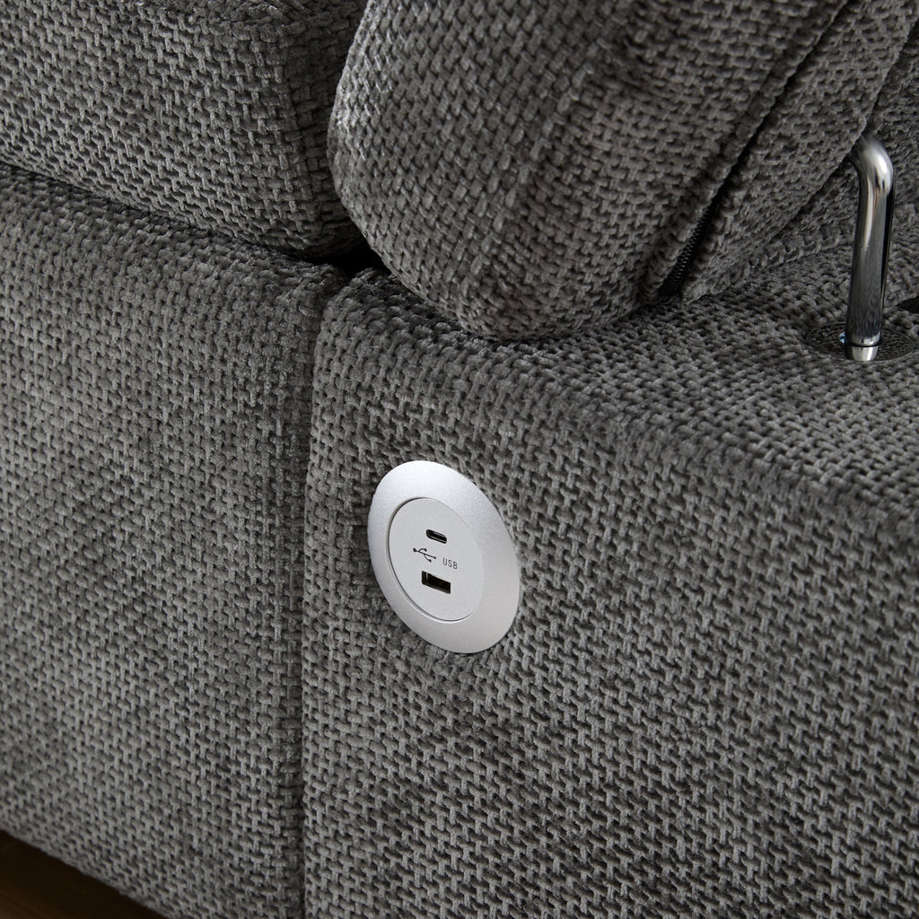 Sofa Bed L-Shape Chenille Gray 6 Seat Pull-Out USB Ports 107 In