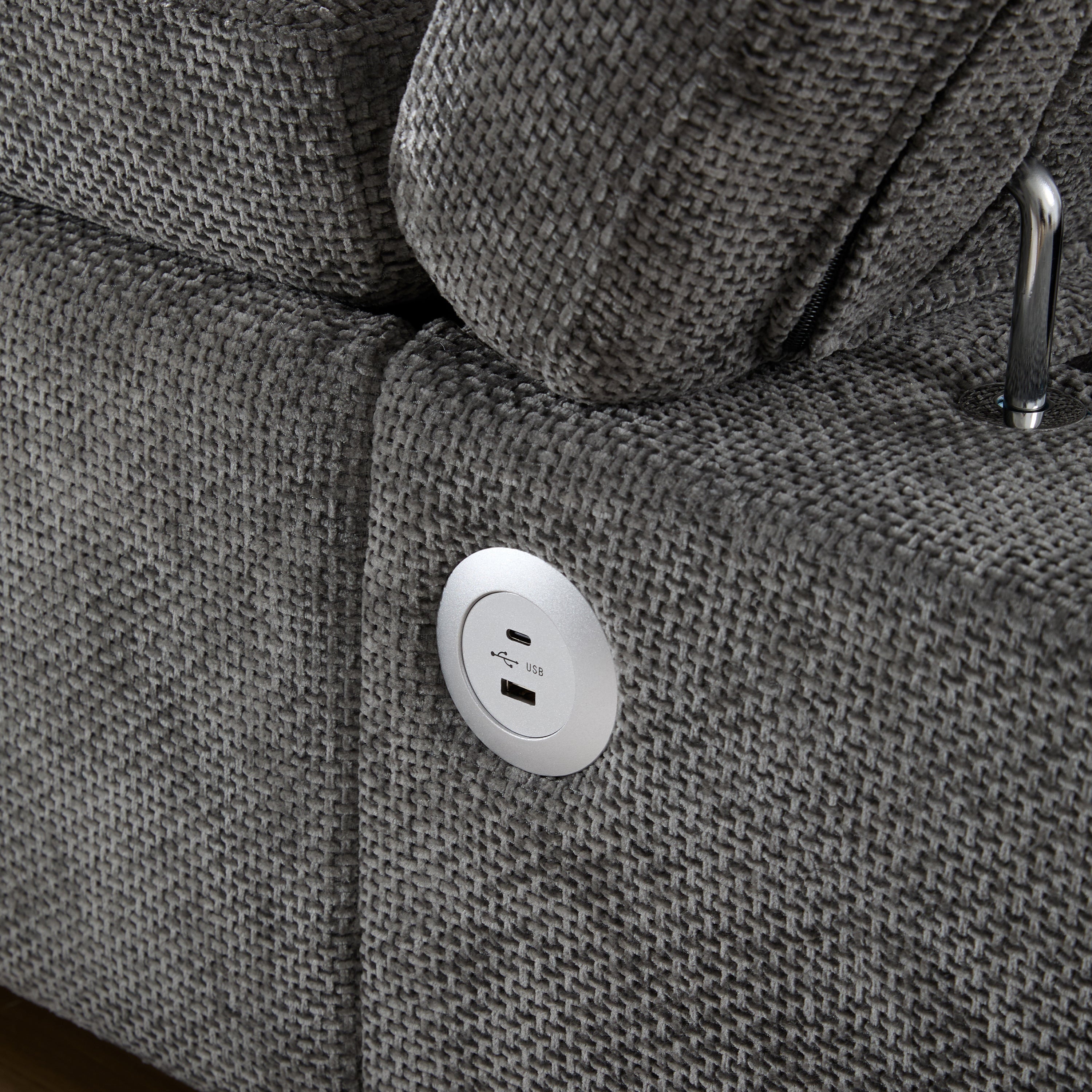Sofa Bed L-Shape Chenille Gray 6 Seat Pull-Out USB Ports 107 In