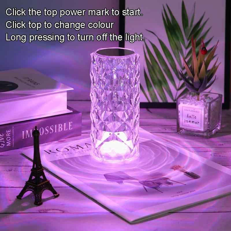 16-Color RGB Crystal Table Lamp with Remote - Touch Sensor Rose Diamond Design & USB Charging Ambient Light