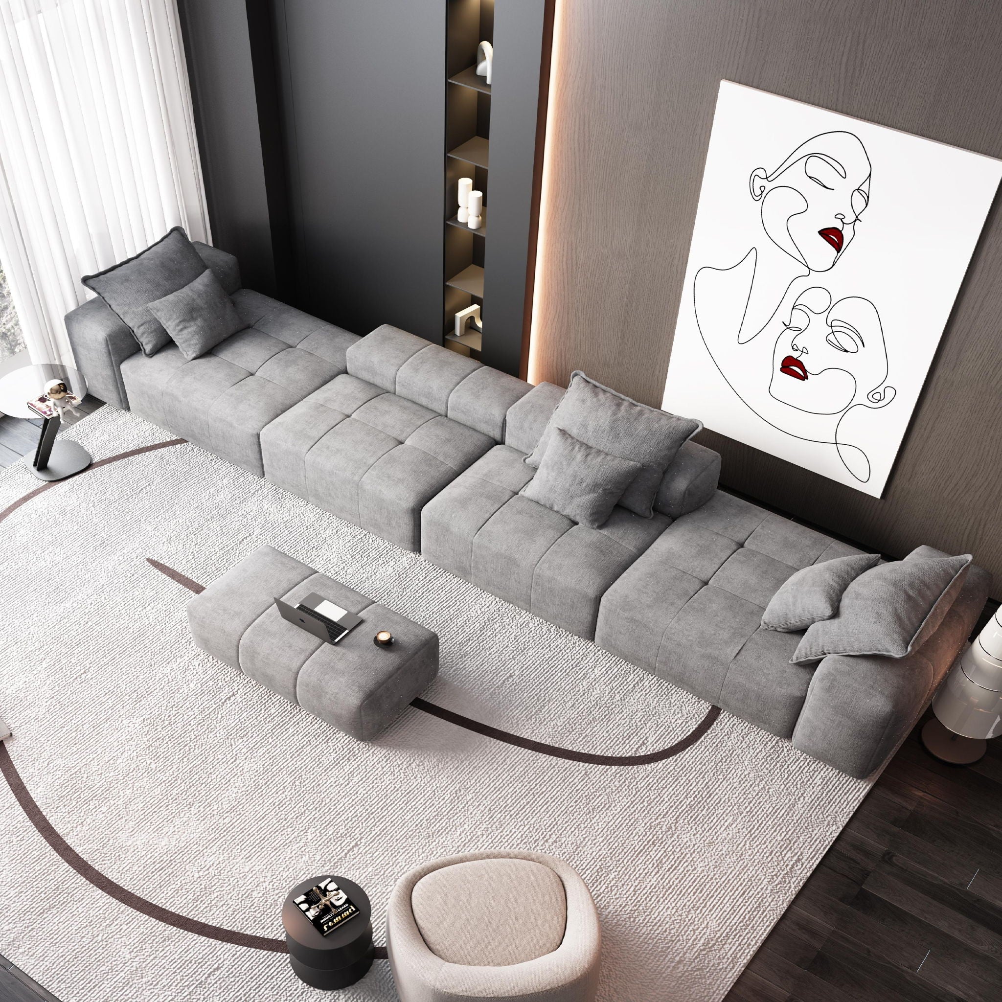 Modern Oversized Diy Combination Modular Sectional Sofa With Pillows