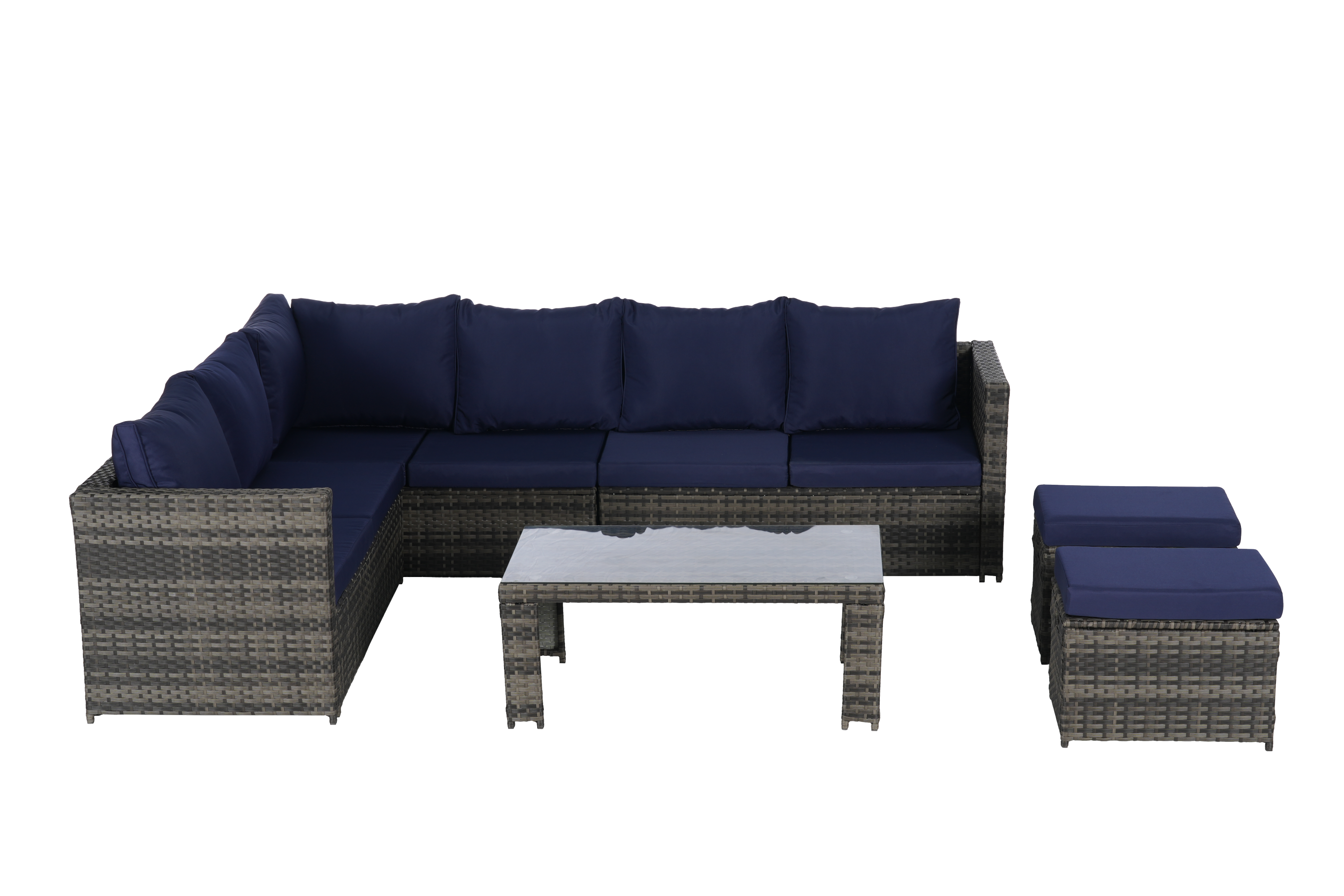 Outdoor Patio Rattan Set 6 Piece Seats 8 Dark Blue