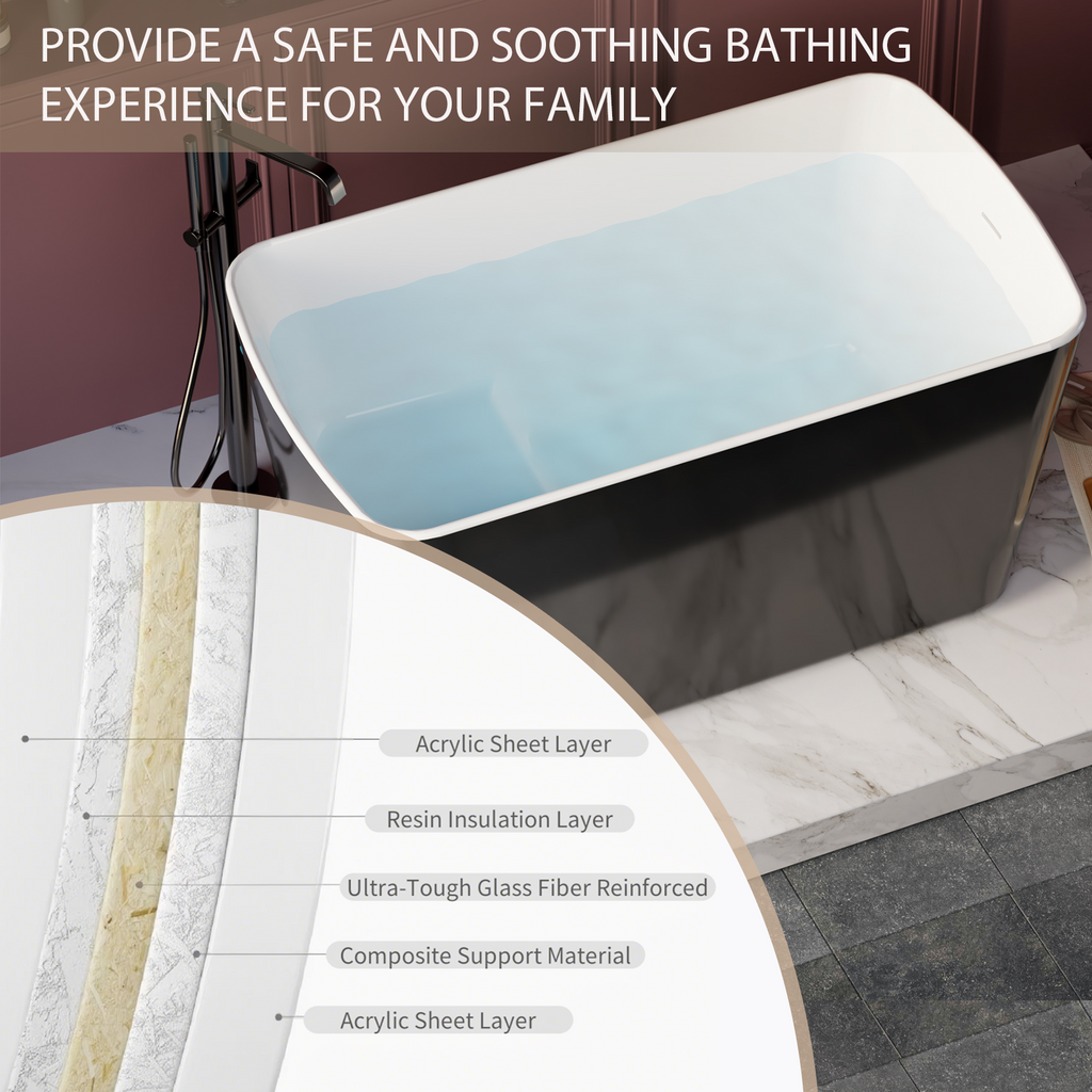 Freestanding Acrylic Soaking Bathtub 49x27.95x24" Square Japanese