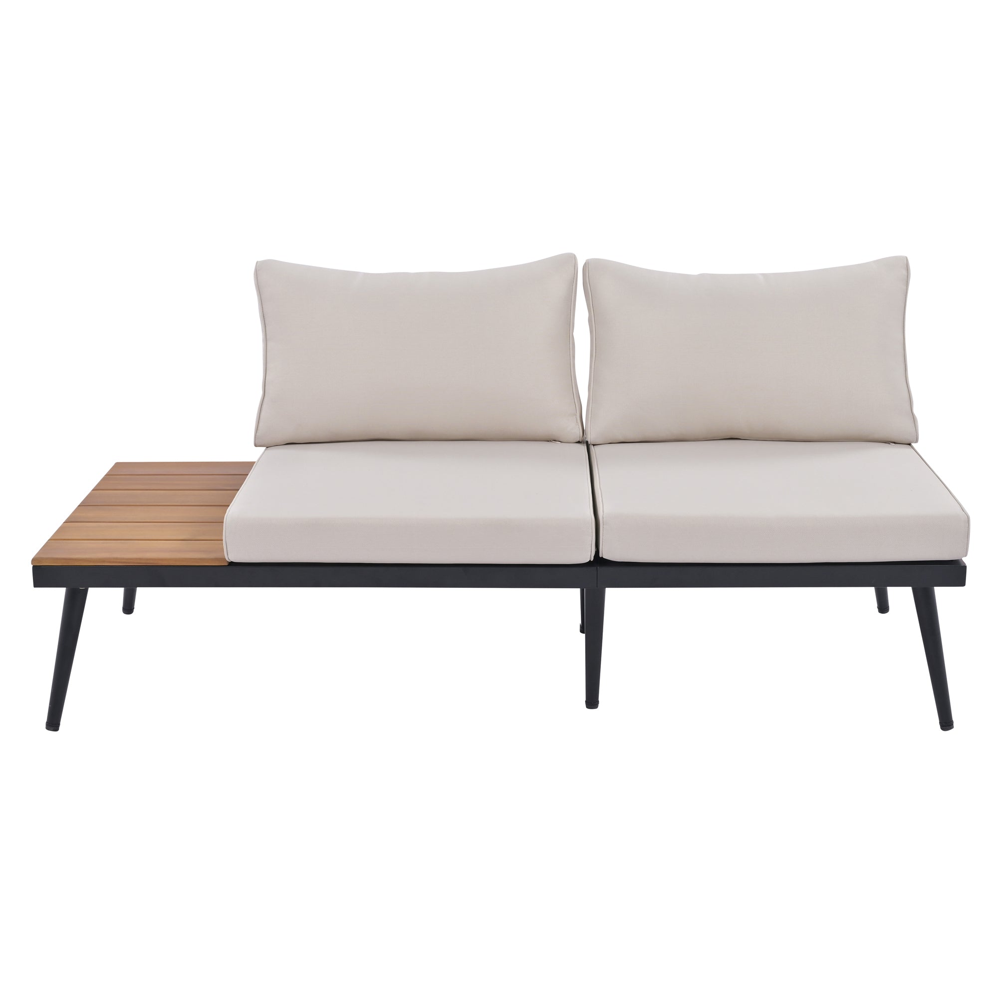Outdoor Sectional Set Acacia Wood Steel Beige Cushion 6 Piece Seats 5