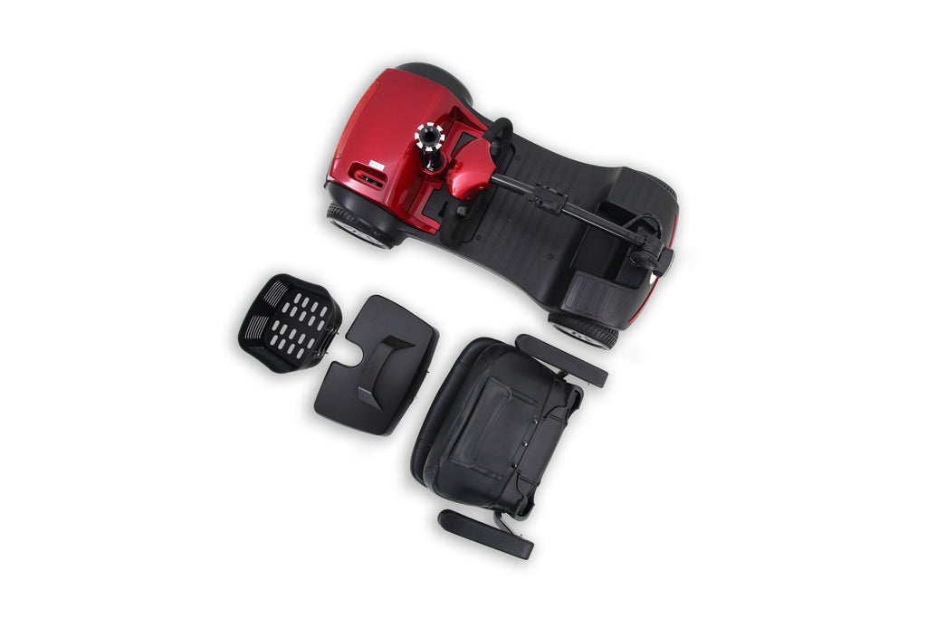 Mobility Scooter 4-Wheel Compact Metal Red 300 LB 10 Mile Rear Suspension