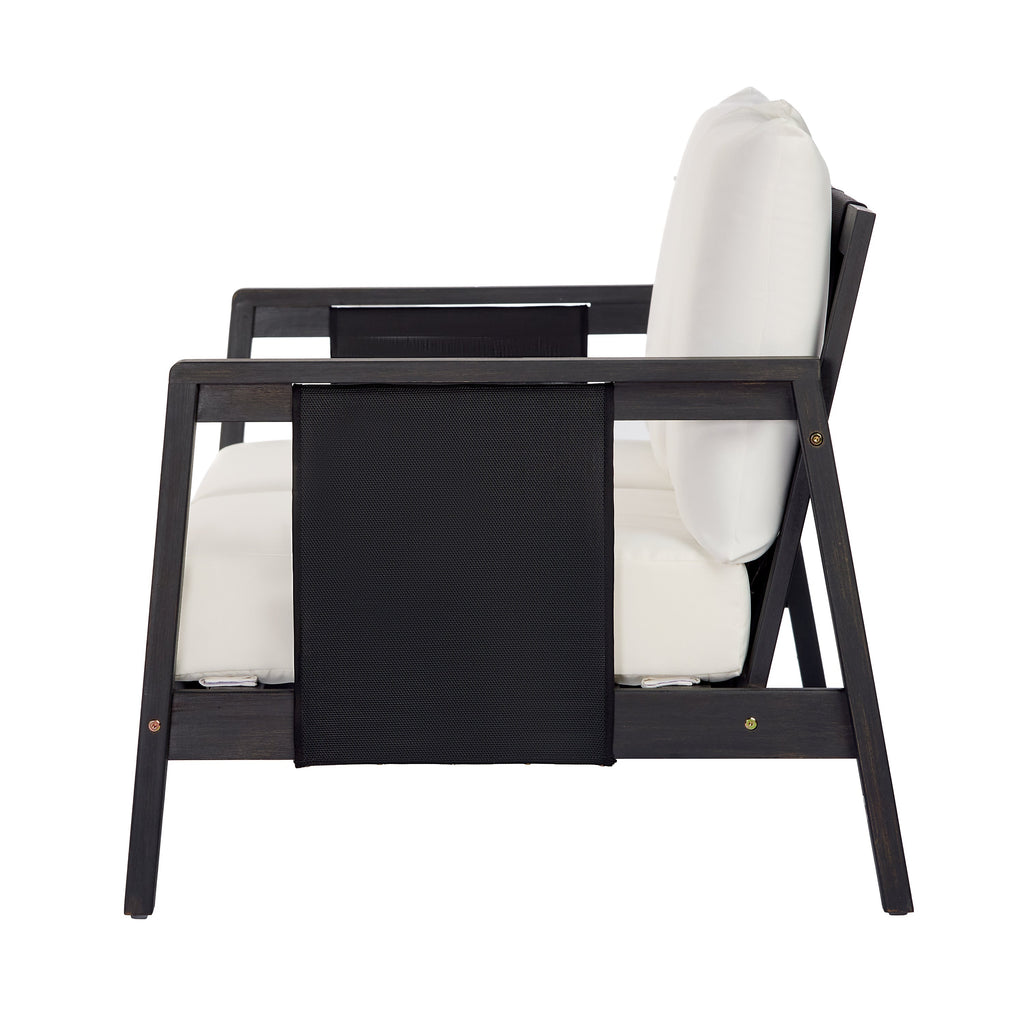Outdoor Sofa Set Acacia Wood Textilene 4 Piece Gray White Seats 4