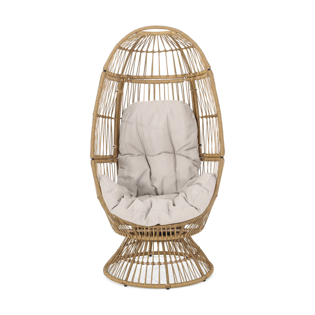 Outdoor Egg Chair PE Rattan Swivel Basket Natural Cushion 30.5in