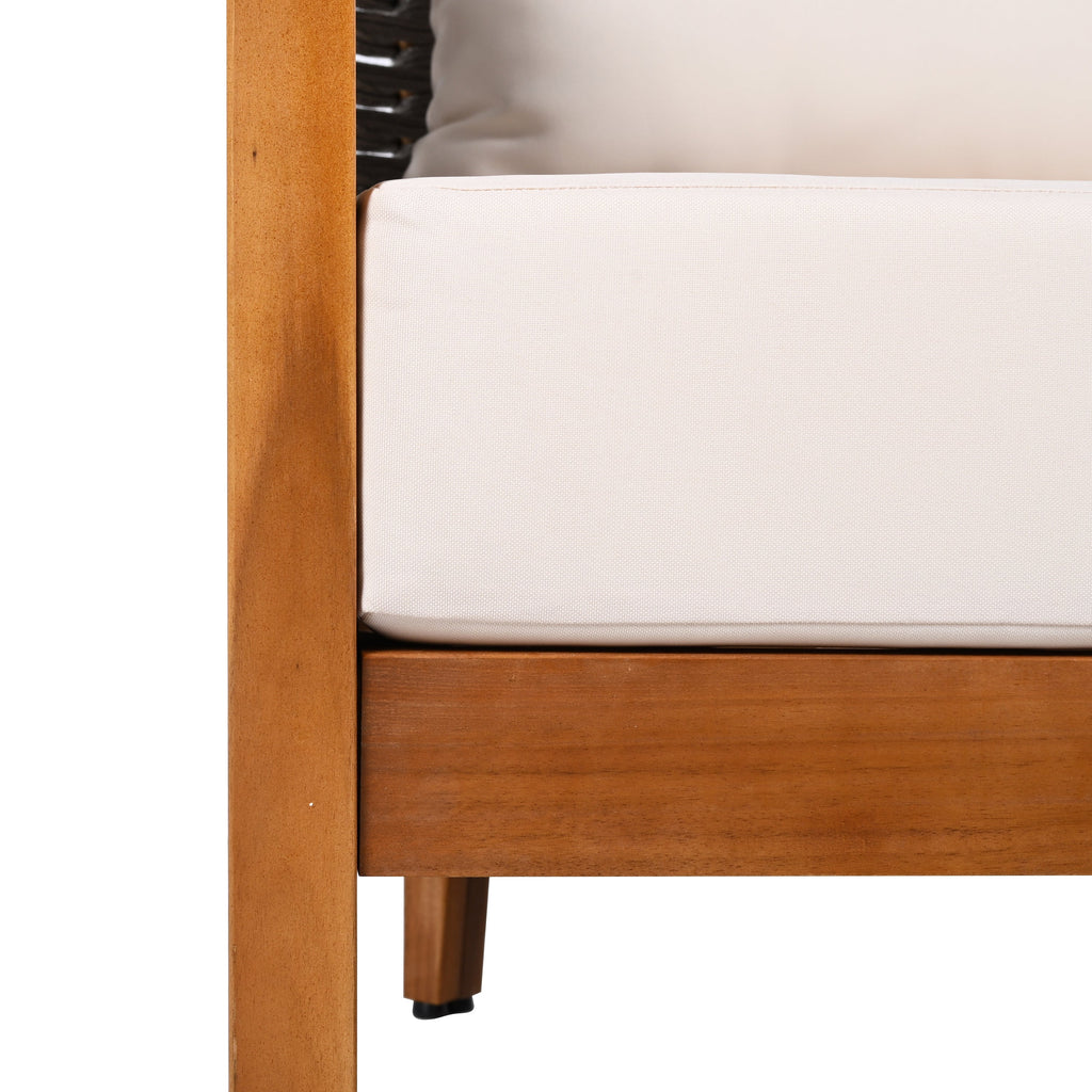 Outdoor Tub Chair Acacia Wood Rope Teak Beige Cushion Deep Seat 27in