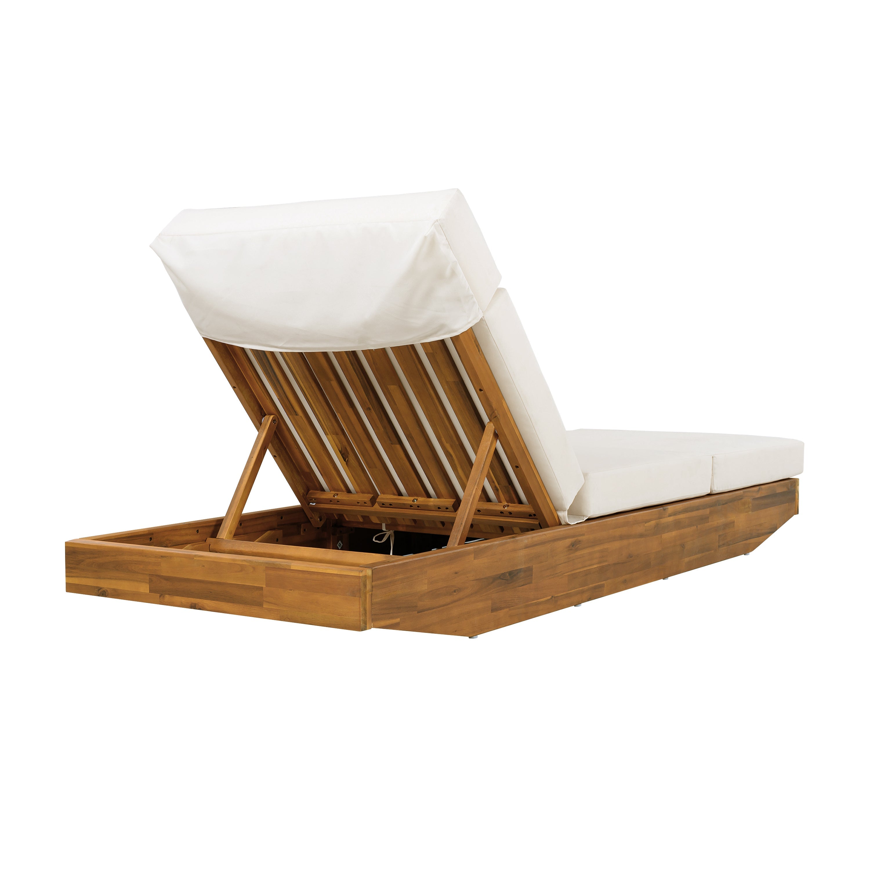 Chaise Lounge Acacia Wood Teak Cream Cushion Headrest 300 LB Foldable