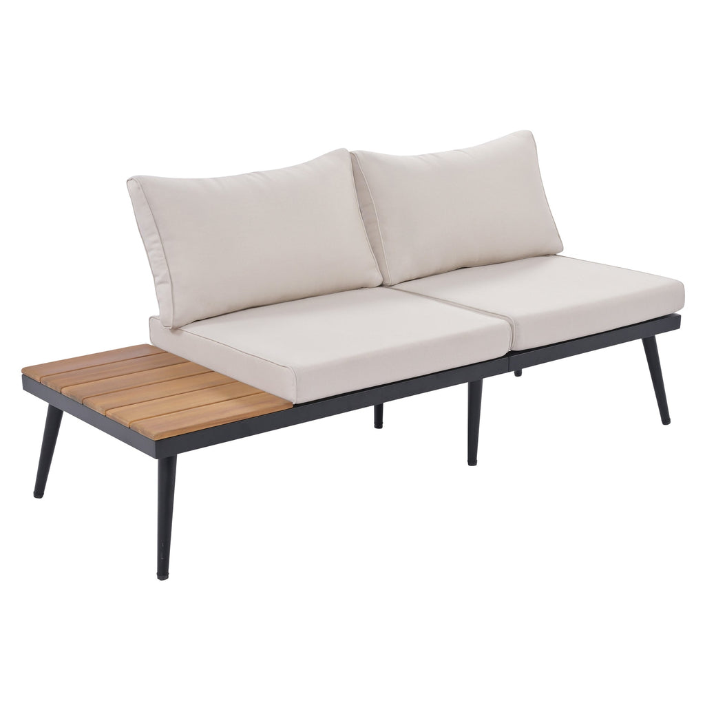 Outdoor Sectional Set Acacia Wood Steel Beige Cushion 6 Piece Seats 5