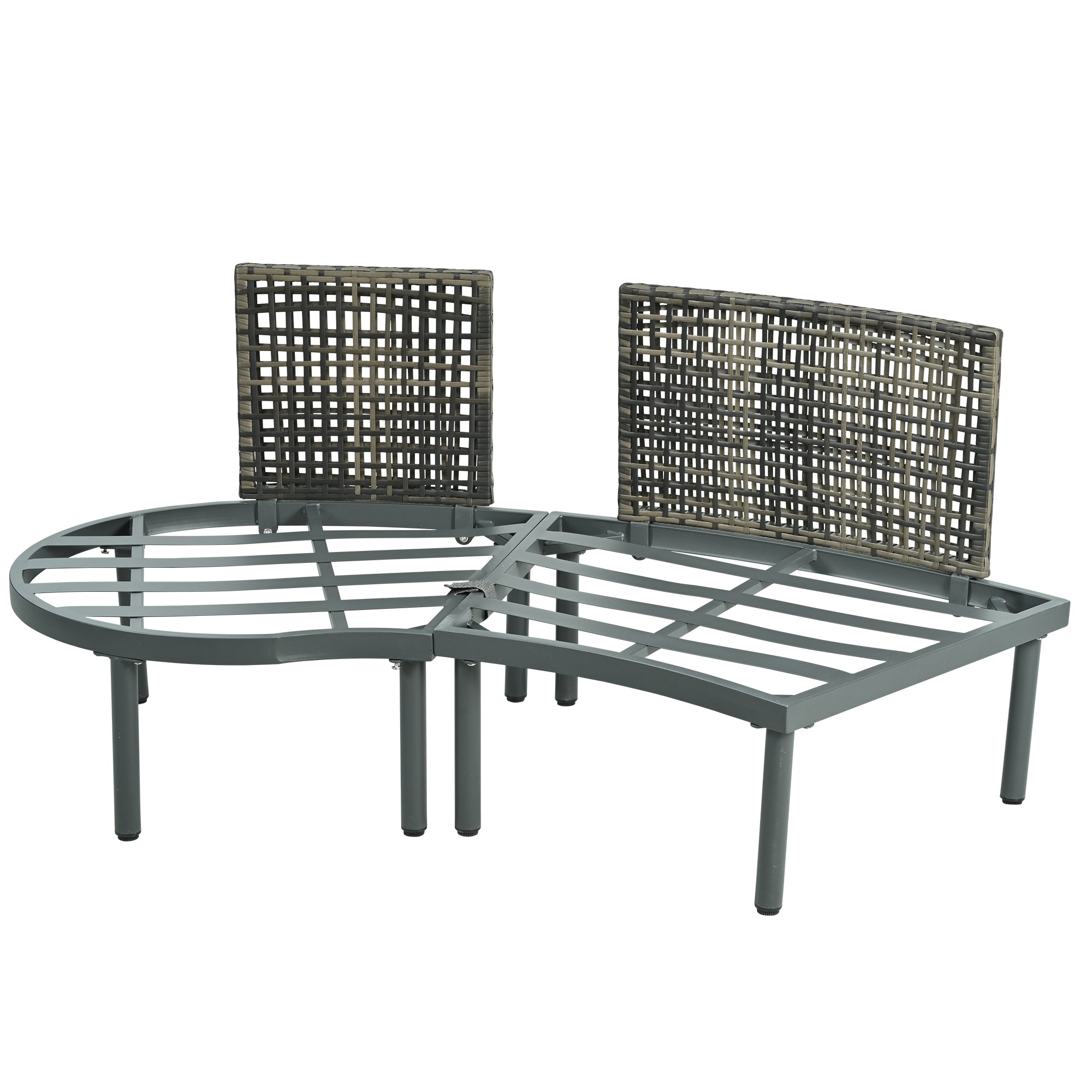Outdoor Patio Set Half Moon Wicker Aluminum Gray 8 Piece 2 Tables