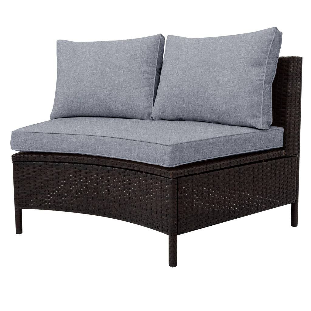 Outdoor Sectional Set PE Rattan Steel Gray Half Moon 5 Piece 350 LB
