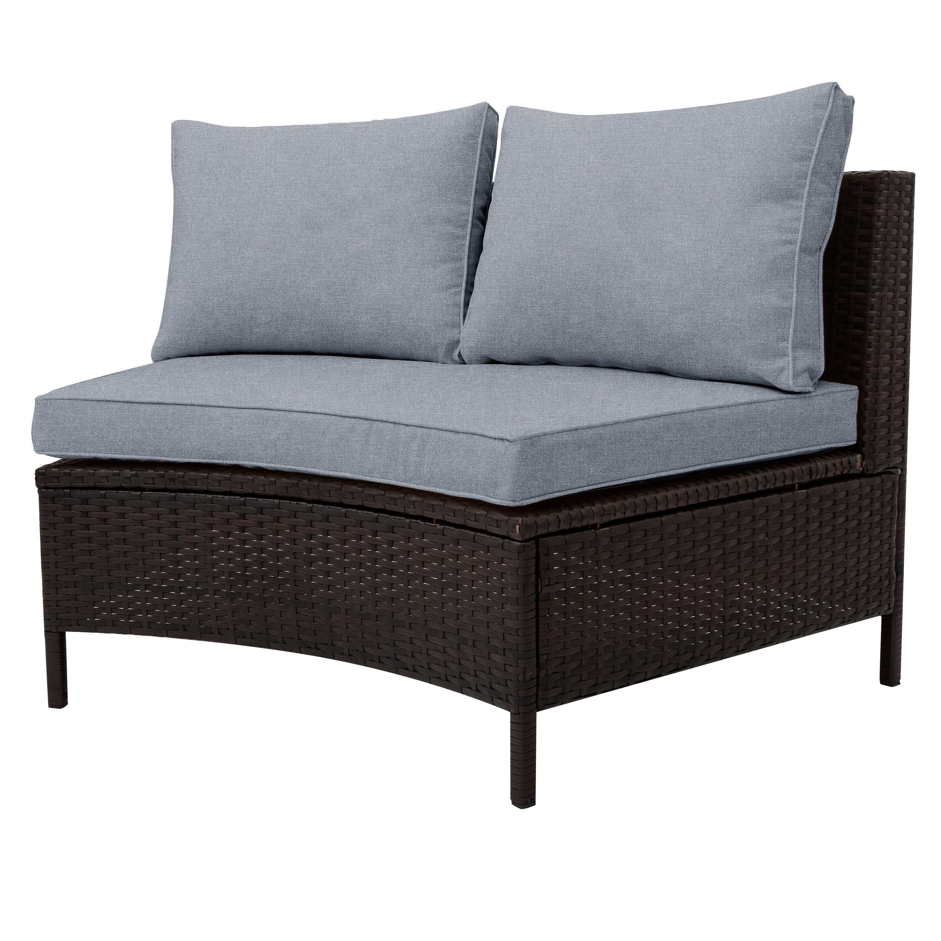 Outdoor Sectional Set PE Rattan Steel Gray Half Moon 5 Piece 350 LB